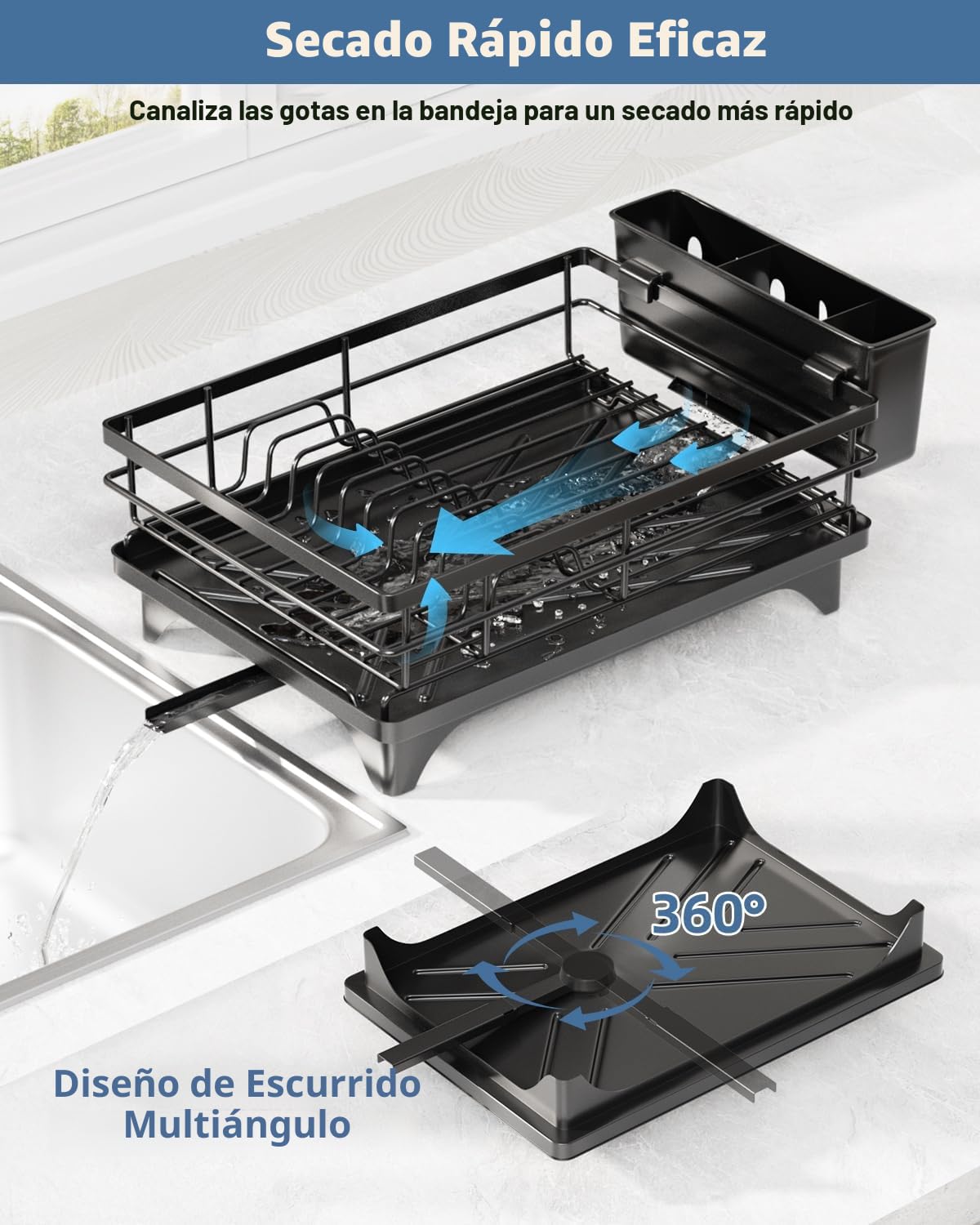 Escurreplatos Que Ahorra Espacio, Escurridor de Platos Escurreplatos de Acero Inoxidable escurreplatos sobre Fregadero Escurridor de Platos con Drenaje Automático