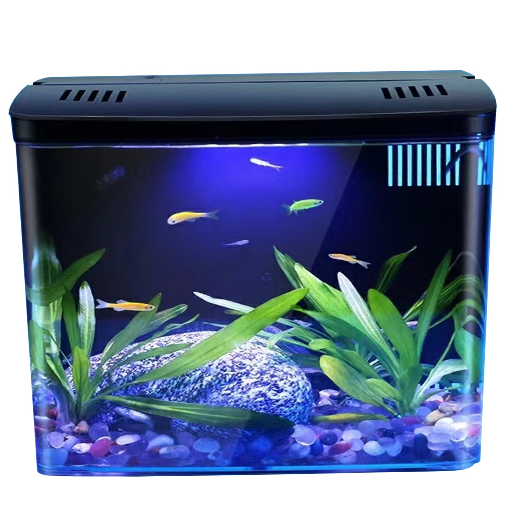 Fish Aquarium,Fish Tank 1.3 Gallon Small Aquarium Clear Aquarium Tank with 3 Layer Filter ＆ LED Light, Self Cleaning Desktop Fish Tank Home Decor for Betta Fish, Shrimp, Goldfish, Black