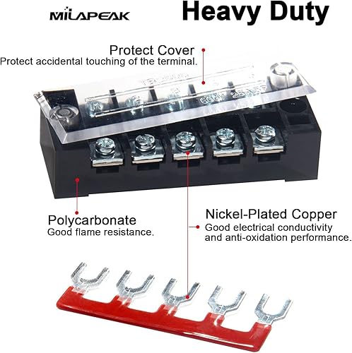Miniatura 10 de MILAPEAK - Regleta de terminales de doble hilera de 600 V 25 A con tapa + tira de barrera preaislada de 400 V 25 A