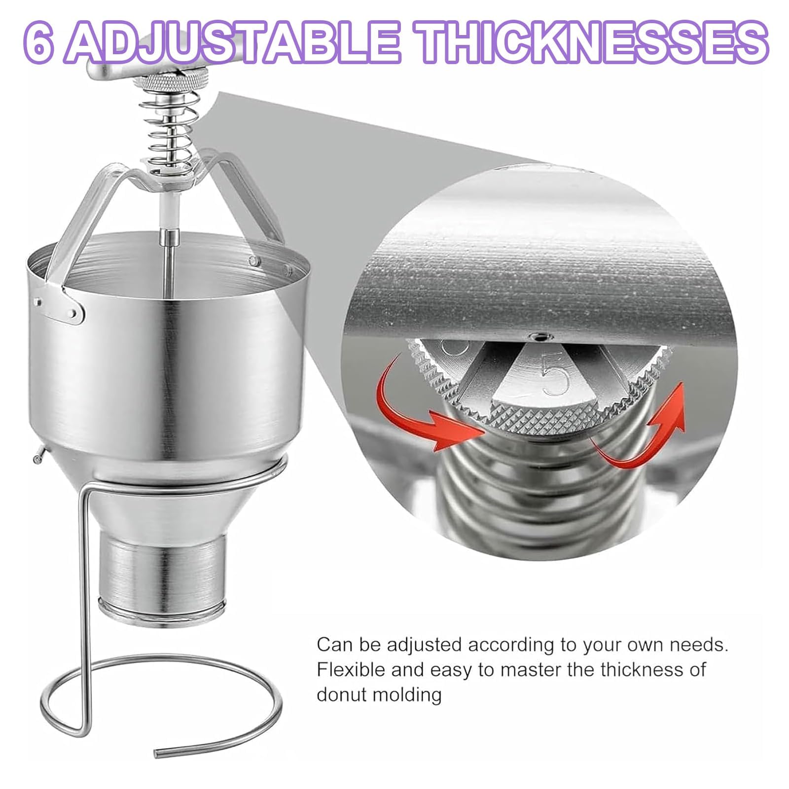 Máquina manual para hacer donas, dispensador de masa de acero inoxidable resistente de 3 litros con ajustes de grosor ajustables para uso comercial