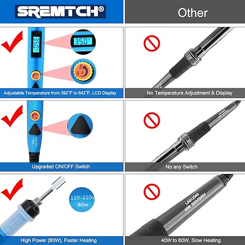Miniatura 3 de Kit de soldador electrónico pistola de soldadura LCD digital de 80 W con interruptor de encendidoapagado ajustable control de temperatura y