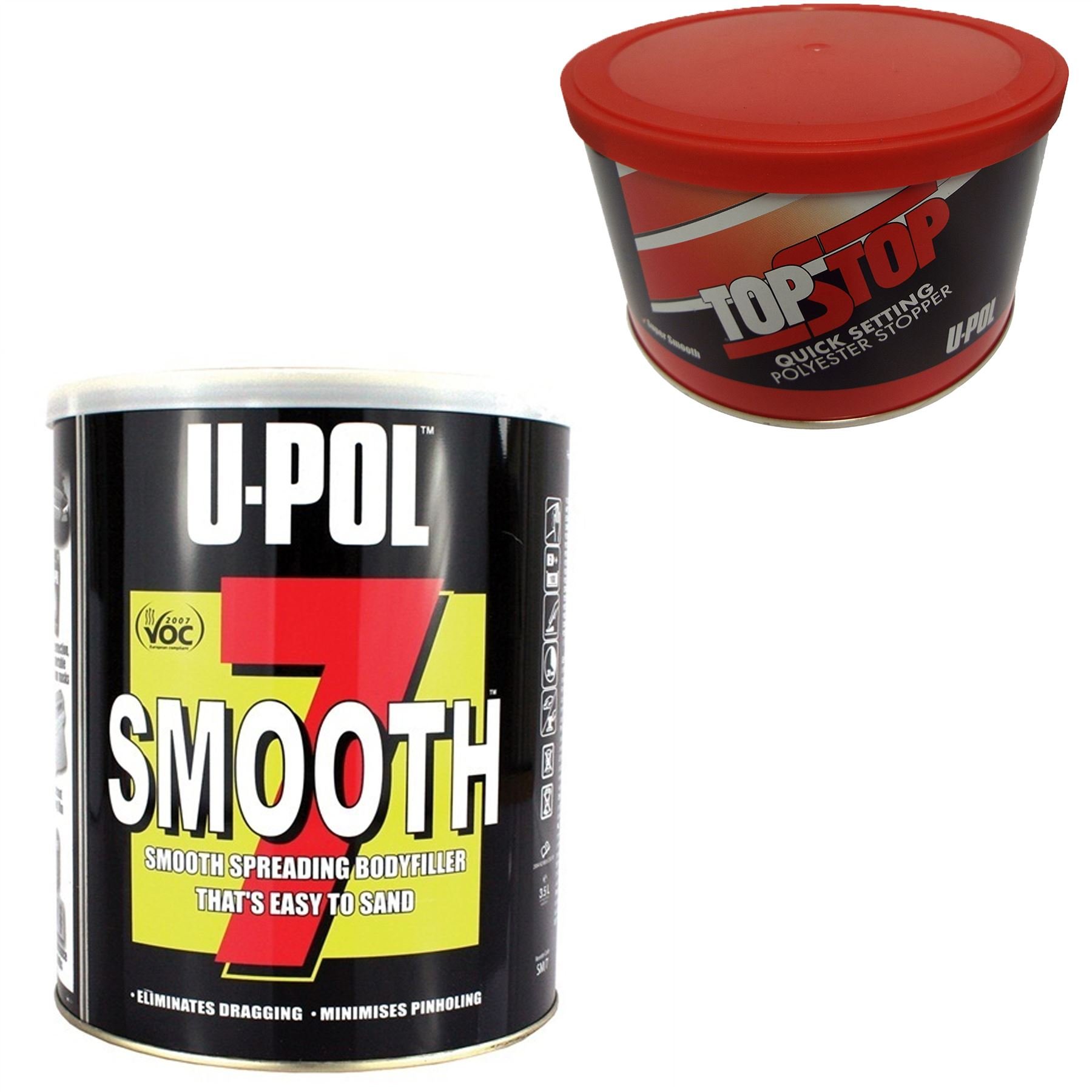 U-Pol Car Body polyester Filler 3L & Top Stop Smooth Finishing Polyester Stopper 750ml