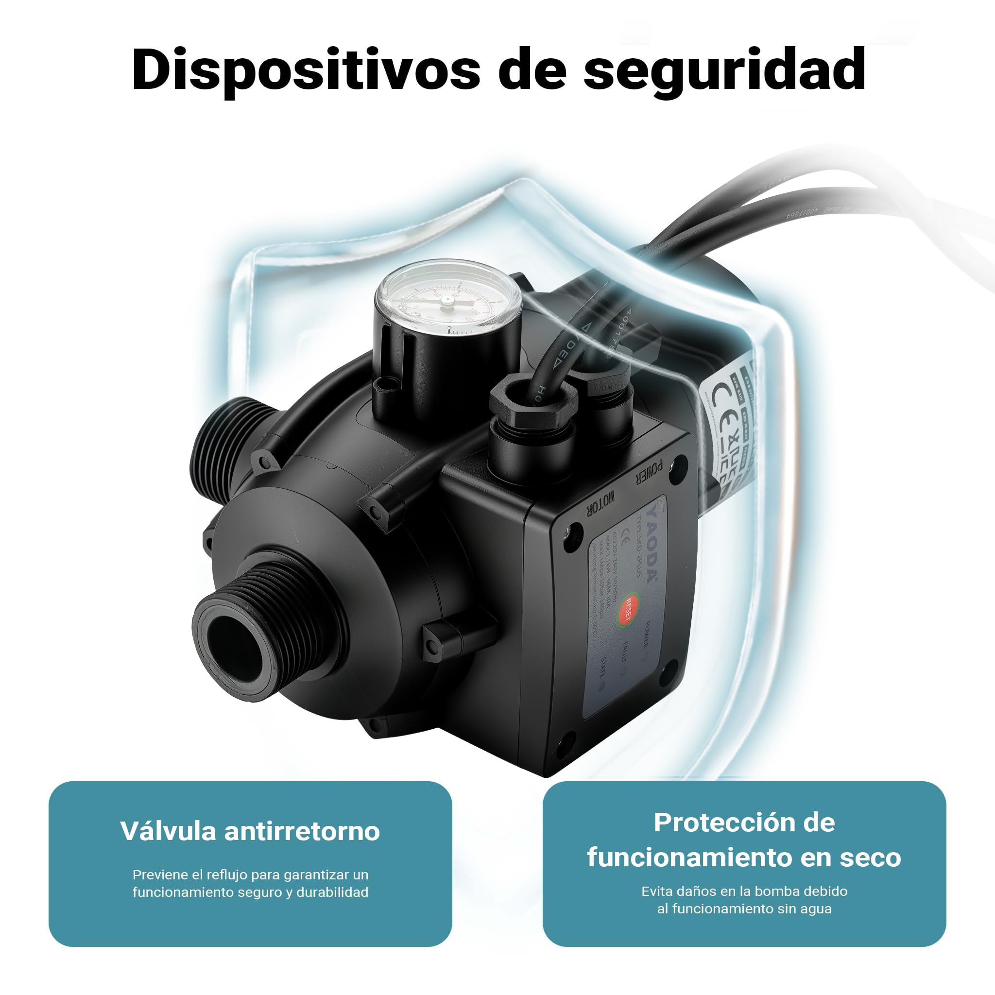 Presostato EPC-2 230V con 2 cables para grupos de presión y bombas 1-Fase Protección marcha en seco