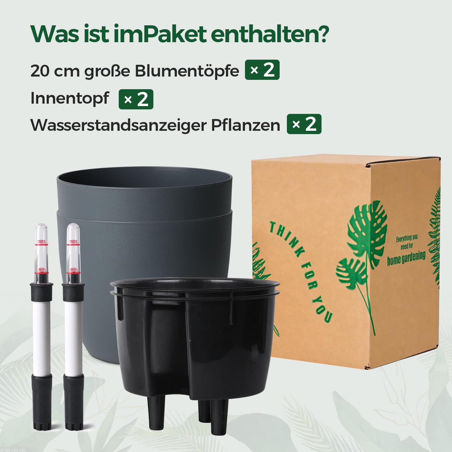 T4U 2Pcs 20cm Selbstbewässerungstopf mit Wasseranzeiger, Praktischer Blumentopf für vielbeschäftigte Anfänger und Gärtner,Plant Pot geeignet für Monstera/Rosmarin für den Innen und Außenbereich (Grau)
