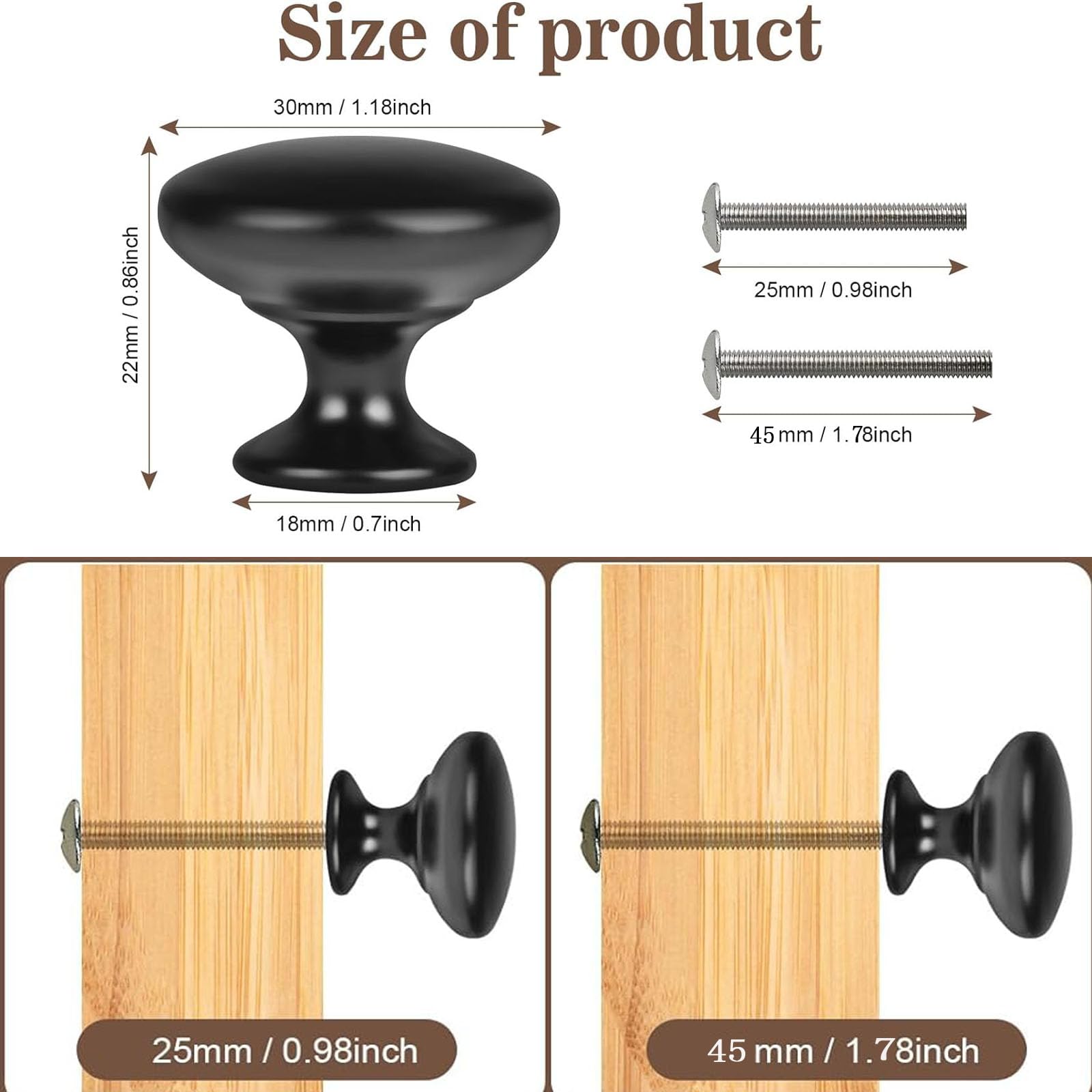 WYTNB Pomoli Per Mobili Nero - 16 Pezzi, Rotondi A Fungo, Con Viti, Per Cassetti E Armadi - Foto 12