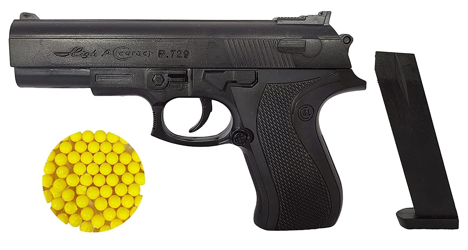 Balck Pistol Toy Gun Kids 729 with 8 Round Barell and 6mm Yellow 30 Bullets (B0CGVWSCXT) Amazon Price History, Amazon Price Tracker
