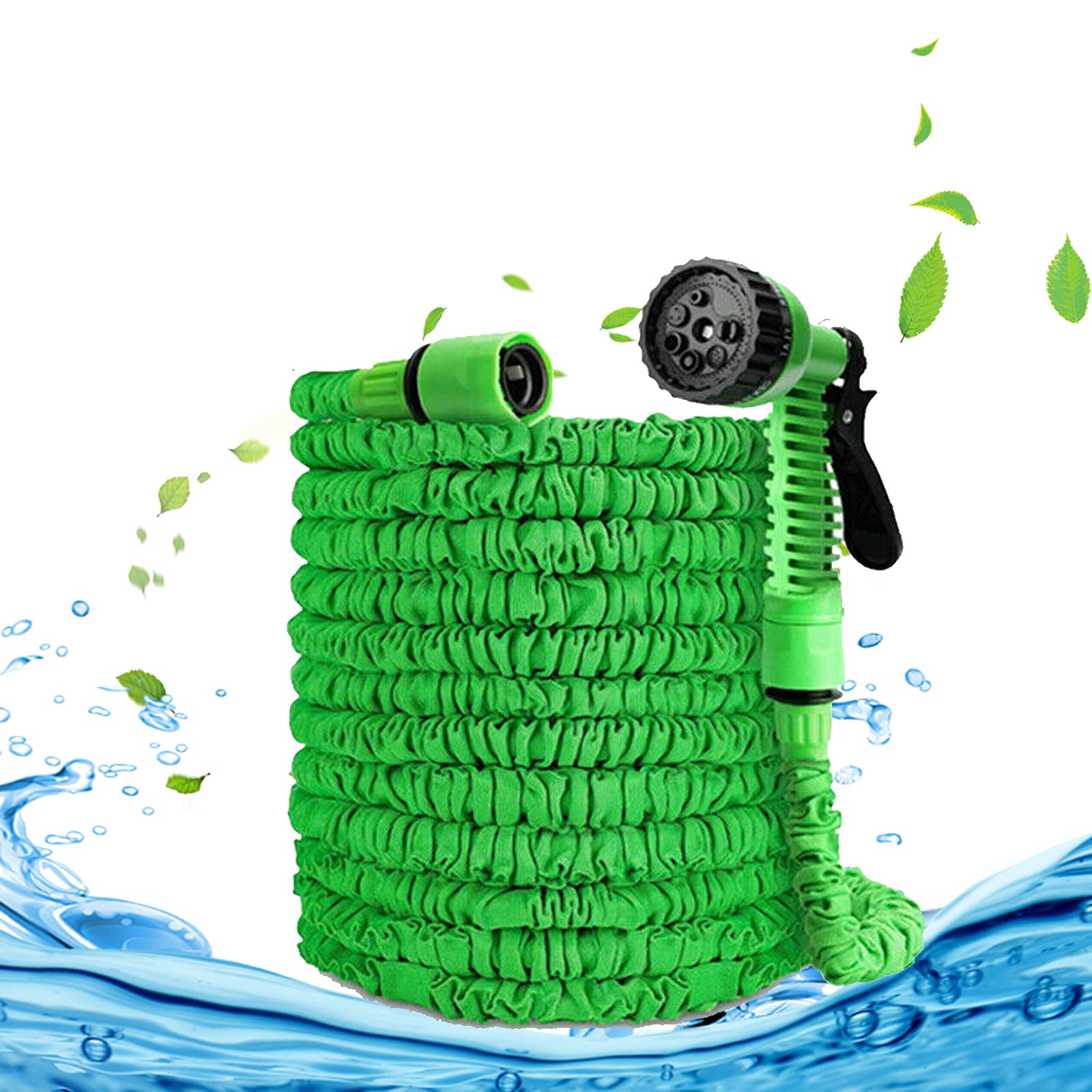 Dicn Green Stretchable Hose Pipe Extra Long 200Ft 60M With Sprayer Gun 7-Function Nozzle 3 Times Expandable Garden Hosepipe Easy Storage Compact Light Weight Magic Water Pipe For 1/2" 3/4" External Tap