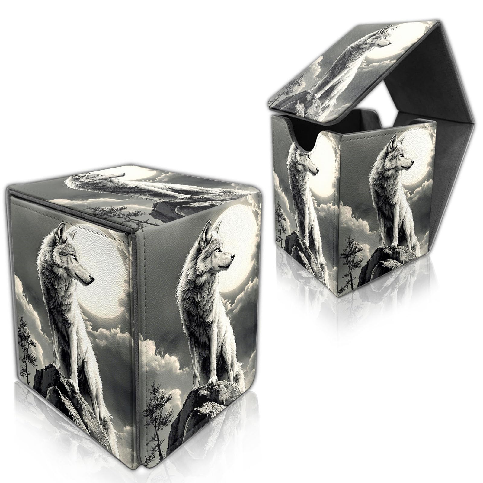 DISUOFEART for MTG Deck Box, Trading Card Storage Case Holds 100+ Sleeved Cards, Wolf Under Full Moon Magnetic Closure Durable Deck Holder for Magic The Gathering, TCG & Commander
