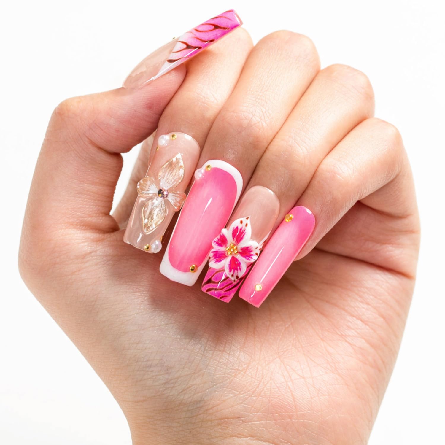 LOVFUL Short Press on Nails Rosewater Bloom | Handmade Acrylic Press ons | Reusable Fake Nails | Square Classic Regular 1.3 in | H499-M