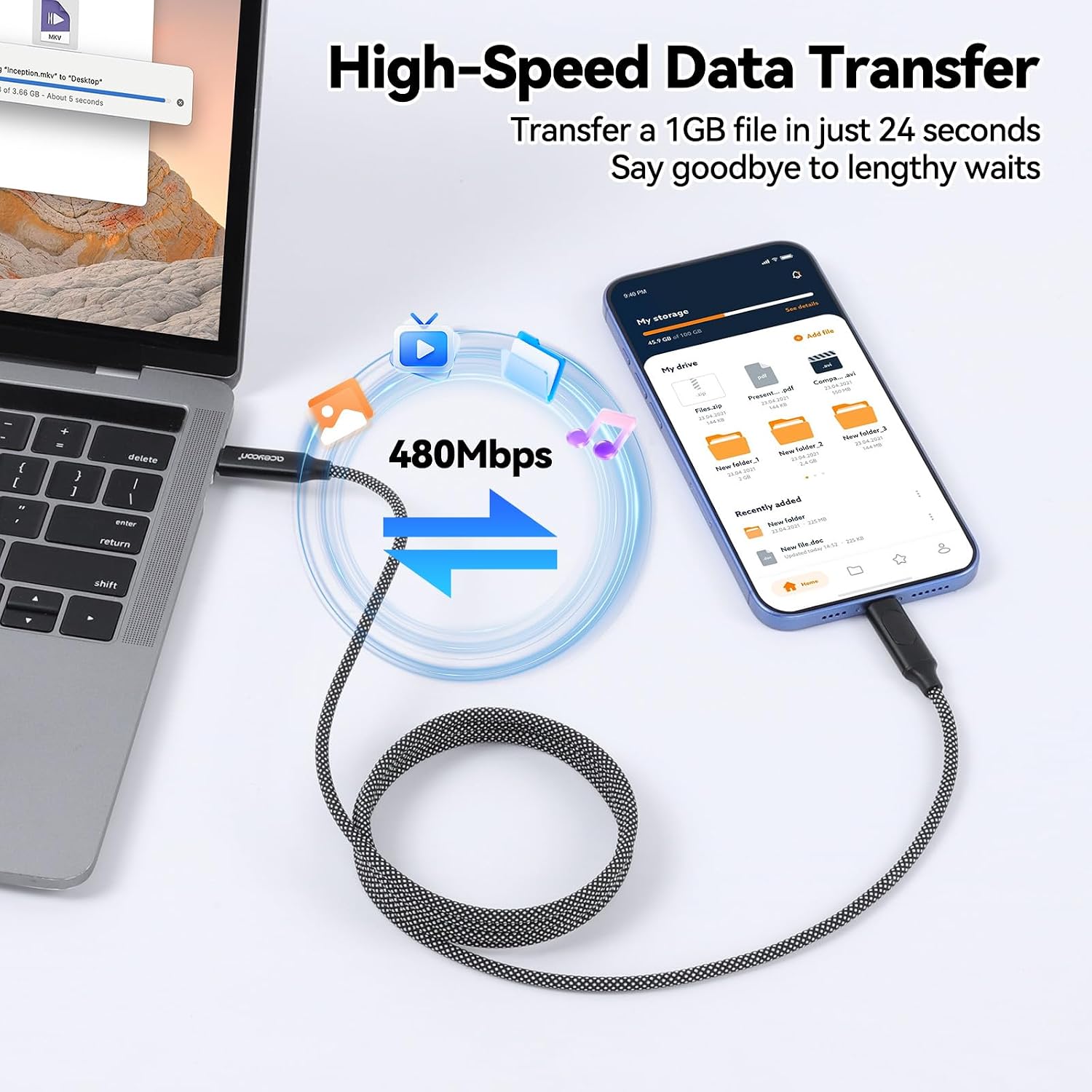 aceyoon USB C to USB C Cable with Digital Display 5ft 240w Magnetic USBC Charging Cables Durable Nylon Braided Fast Charging Cord 1.5m for iPhone 16/17 Pro Max, iPad Pro, Samsung S25/S24, Laptop image 5