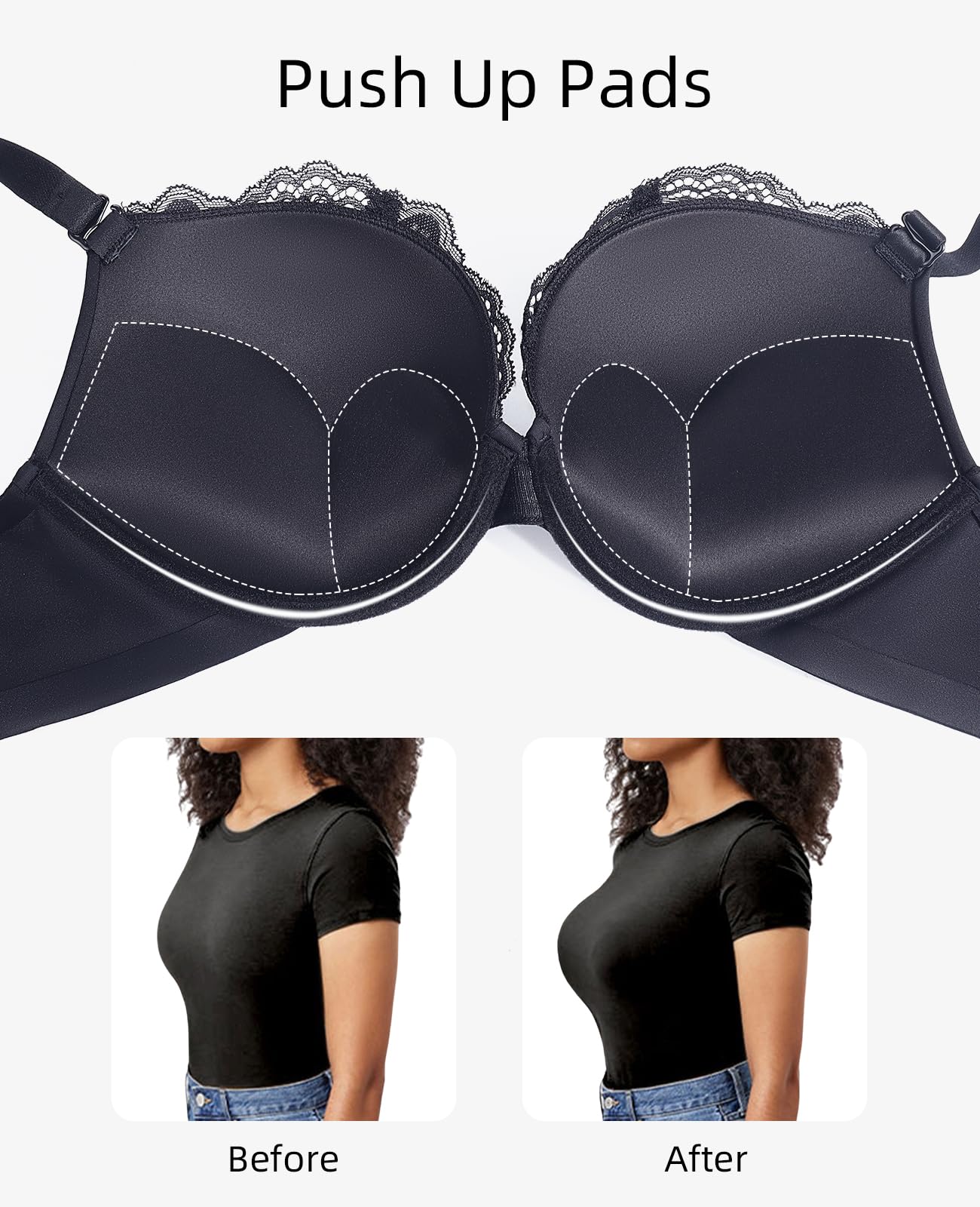 Sujetador acolchado grueso push up de encaje con aros para mujer, añade una copa