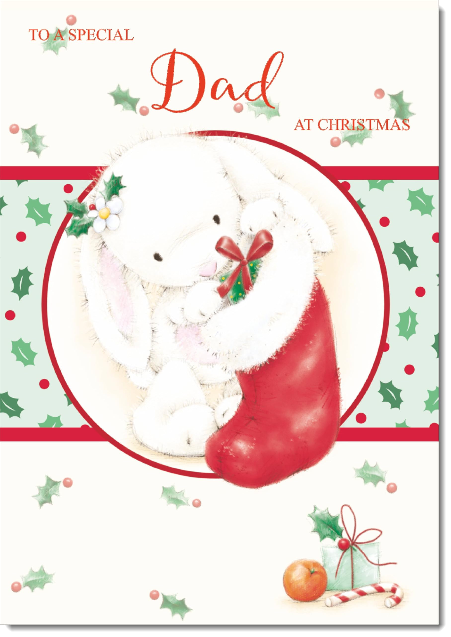 doodlecards Dad Christmas Card Cute Rabbit with Stocking Large A4 Size Christmas Card for Dad with Plain Envelope — image 1