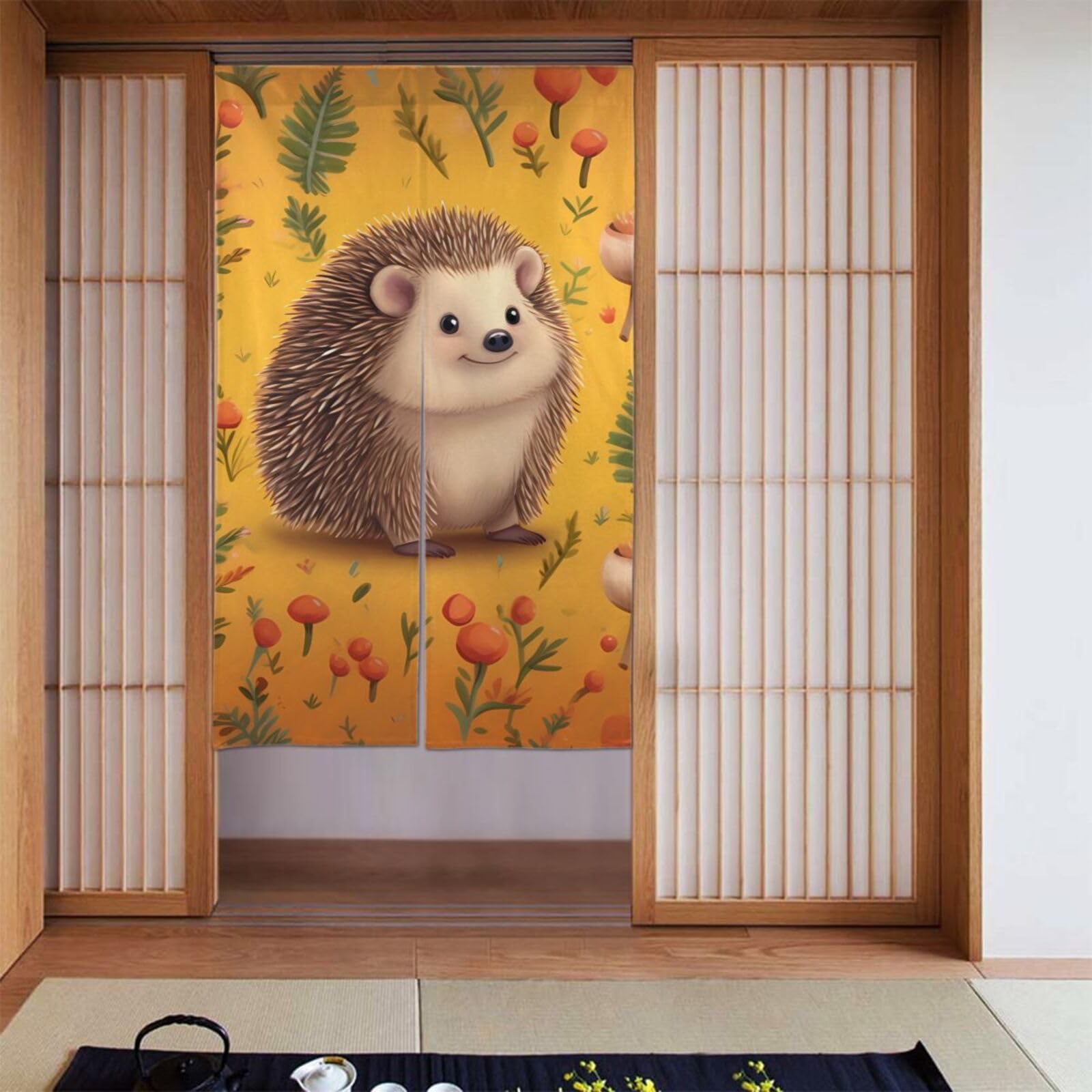 FodPand Personalized Door Curtain for Doorway Privac 34"X 56", Blackout Kitchen Curtains Window Treatment 2 Panel Hedgehog Door Curtain Tapestry Hanging Room Divider Home Decor