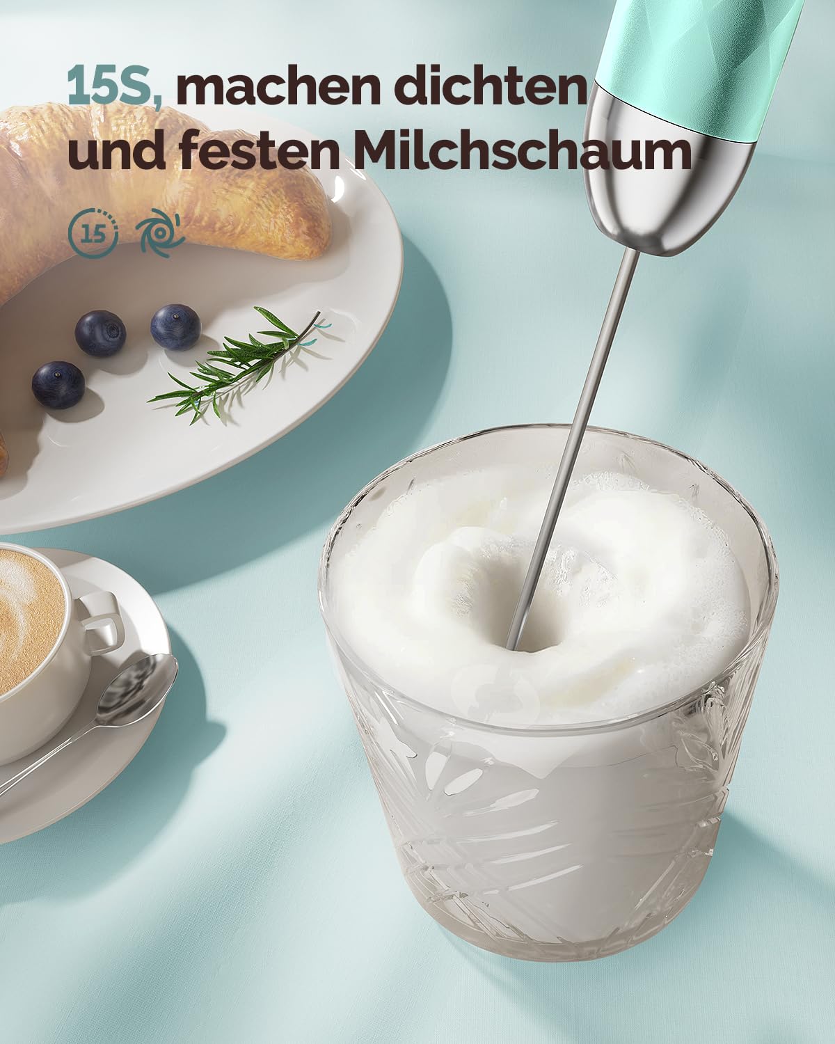 Maestri House Milchaufschäumer Mit Stufenloser Geschwindigkeitsregelung, Usb Aufladbar Milchaufschäumer, Aufschäumer Mit 3 Schneebesens Und Ständer Aus Edelstahl, für Latte Cappuccino und Eier