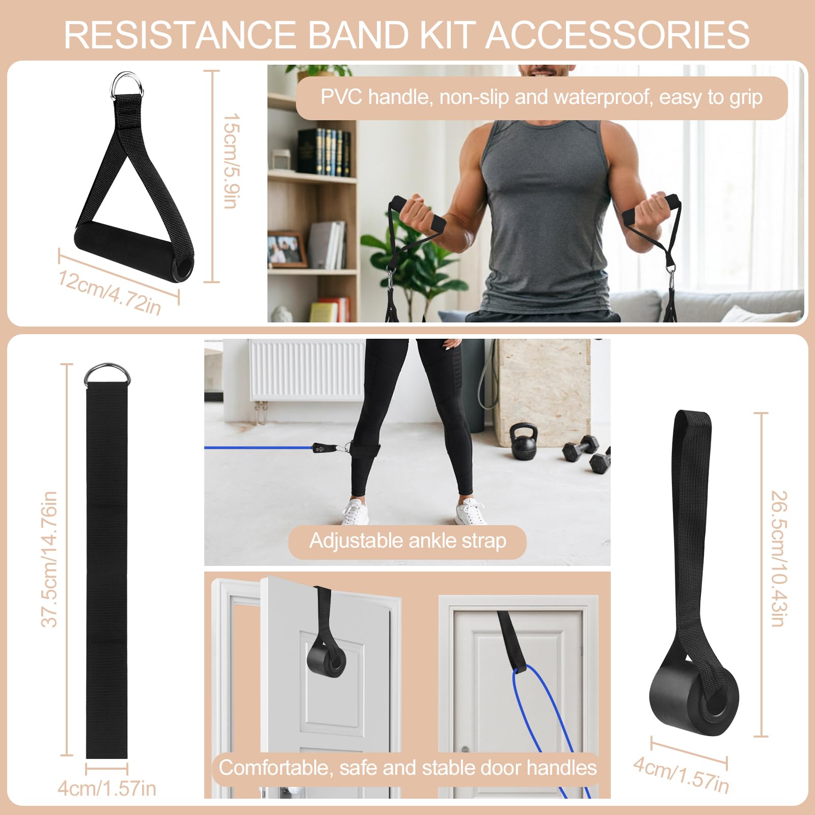 Elastici Fitness, Bande Elastiche 5 Livelli di Resistenza, Elastici Palestra, Elastici per Allenamento con Maniglie, Ancoraggio, Cinturino Alla Caviglia, Resistance Bands per Yoga, Pilates