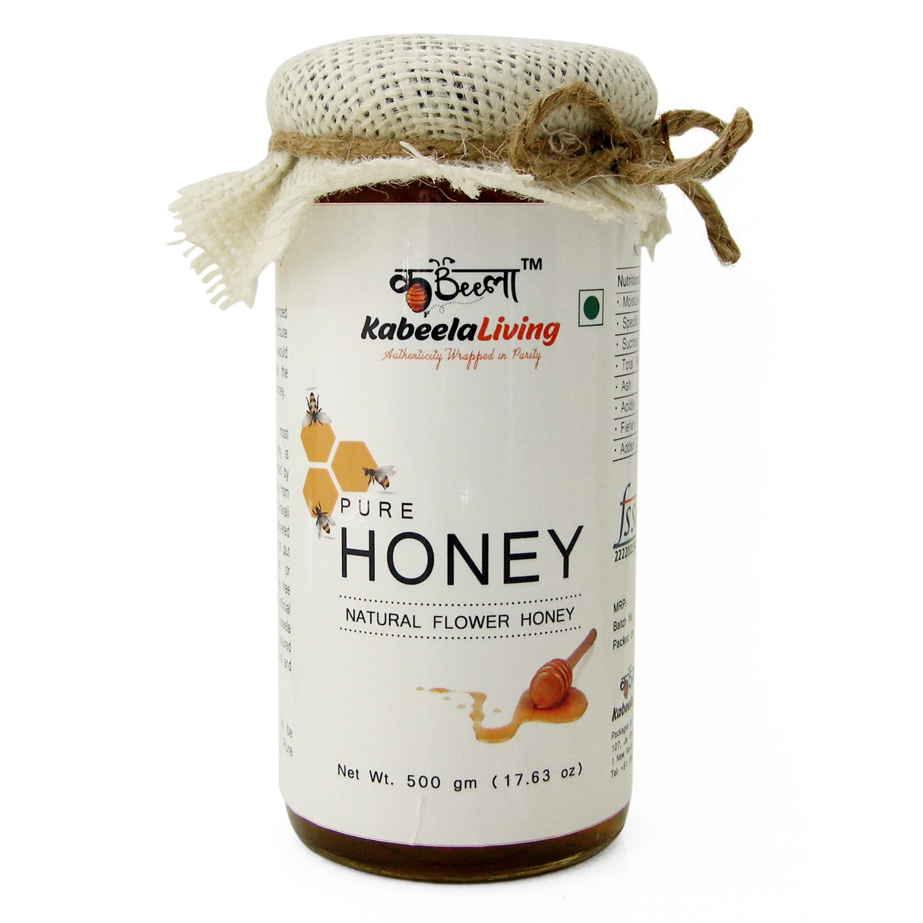 Kabeela Living Honey 500g, helps in weight Loss, Aravali Forest Honey, No added Sugar, Raw Unpasteurized Unprocessed Natural Flower Honey