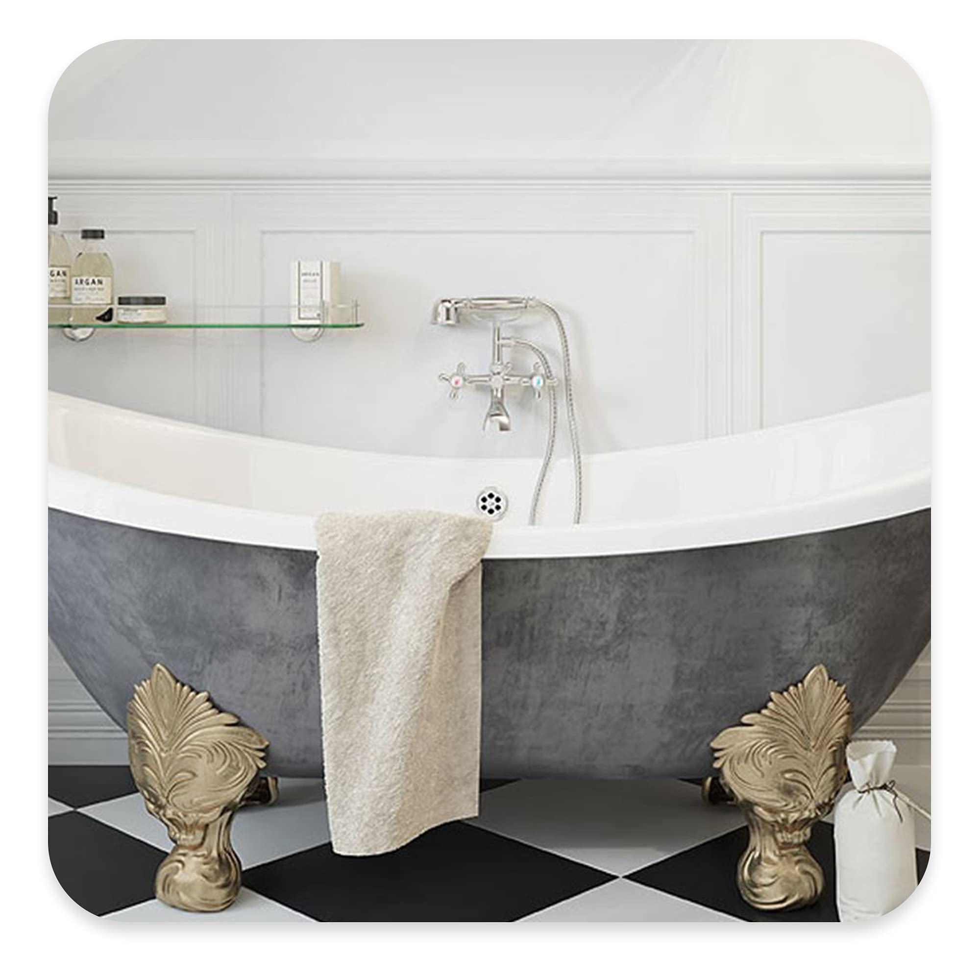 Nostalgie Retro Badewannenarmatur + Handbrause Duschkopf Mit Schlauch Zwei Griffe Mischbatterie Badewanne Wasserhahn Bad Messing Verchromt | Vintage Kreuzgriff Armatur Hot & Cold Wandmontage