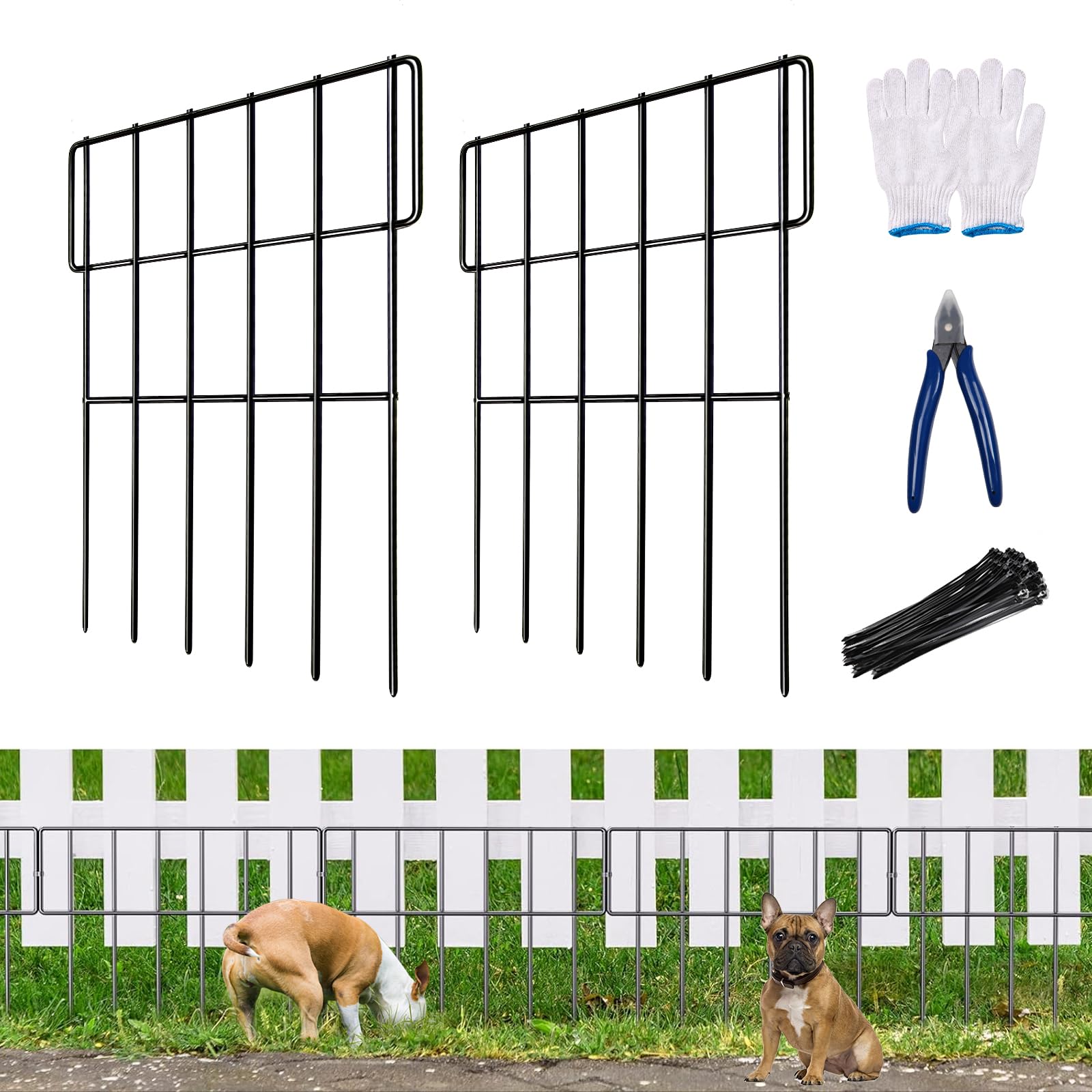 25 Pack Animal Barrier Fence, No Dig Garden Decorative Fence Rustproof Metal Defense Fence, Dog Rabbits Blocker Fence for Outdoor Yard, with Cable Ties and Cutting Plier Total 27ft(L) X 17inch(H)