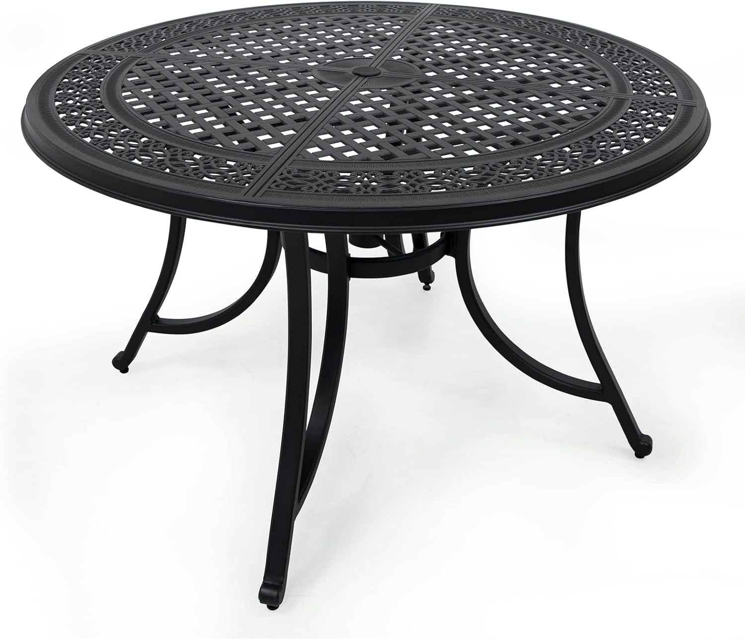 47.99 Inch Cast Aluminum Patio Table with Umbrella Hole,Round Patio Bistro Table for Garden, Patio, Yard, Black with Antique Bronze at The Edge