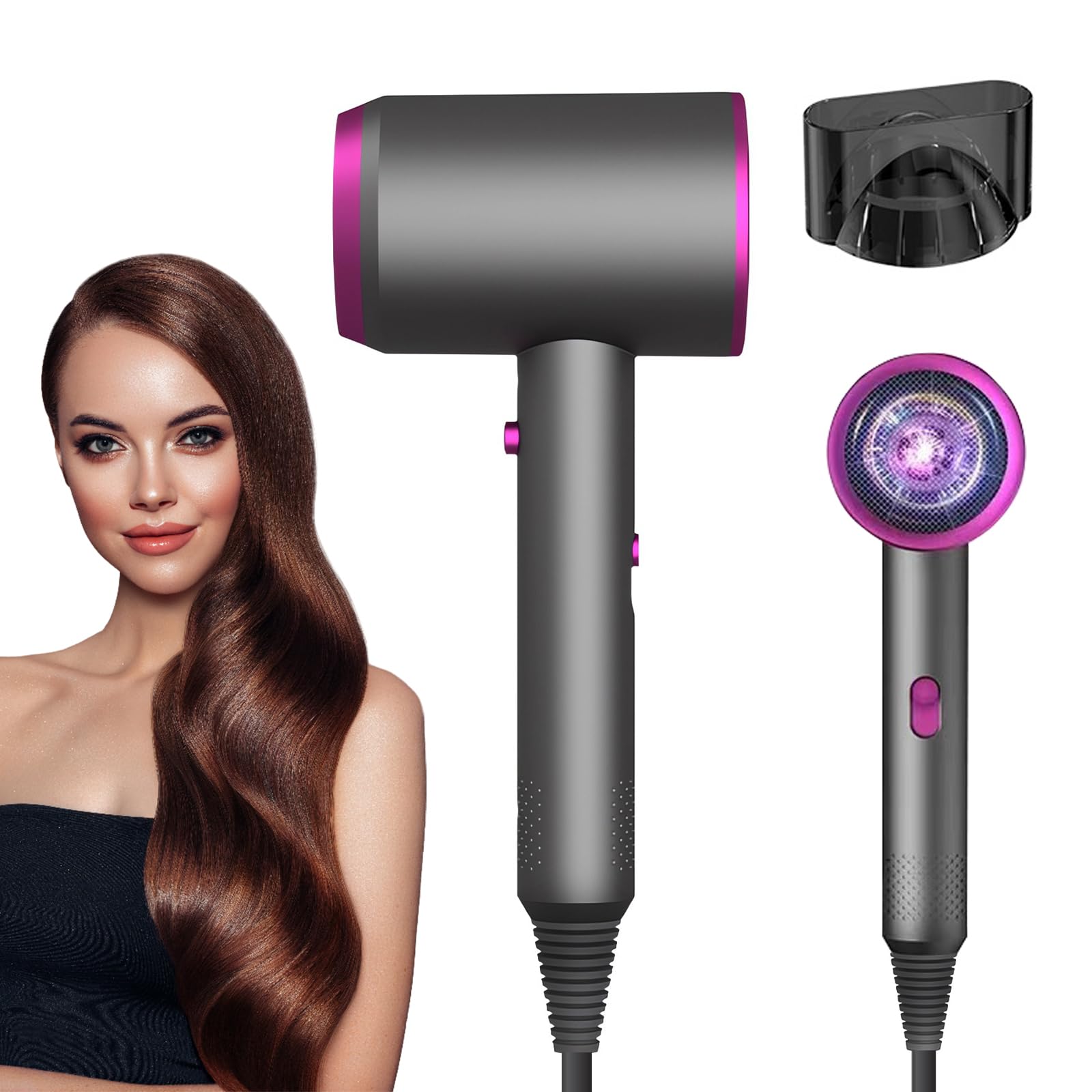 Secador de pelo iones Profesional Iónico,3 Control de Temperatura En la 3 Marcha, Más Botón De Enfriamiento Auxiliar,Rápido Secado Cabello,Concentrador Gris