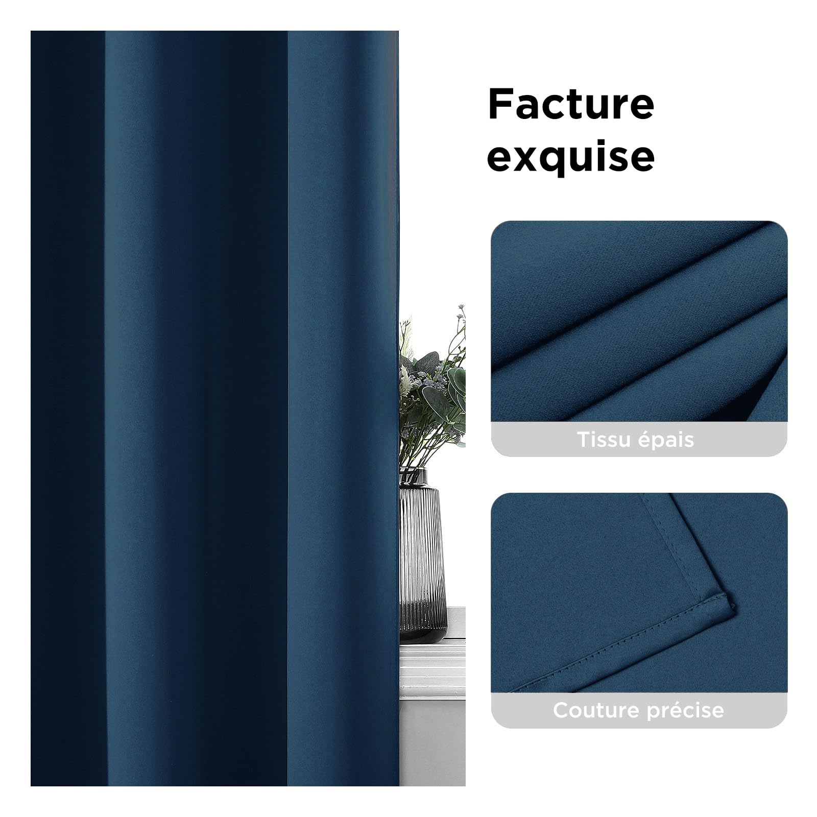 Rideau Occultant 2 Pièces 140x225cm, Rideau Thermique Isolant Anti Froid et Chaleur Tenture Opaque à Oeillets Lumiere Anti UV Decoration Chambre Maison Salon Intérieurs