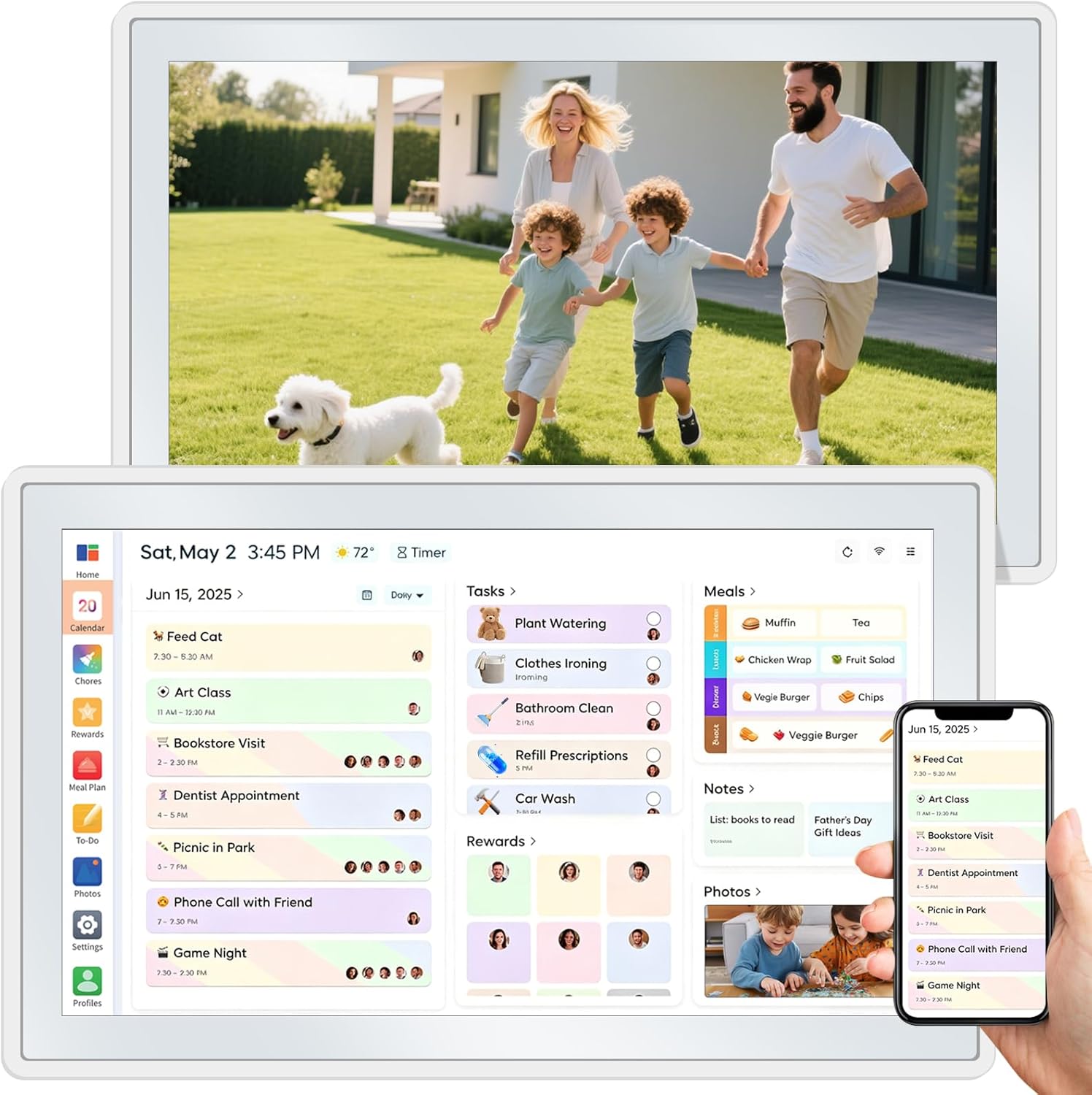 15.6" Smart Digital Wall Calendar - 1080P HD Touchscreen Electronic Planner & Family Hub for Chore Charts & Meal Planning. Auto-Syncs with Google, iCloud, Outlook, Cozi