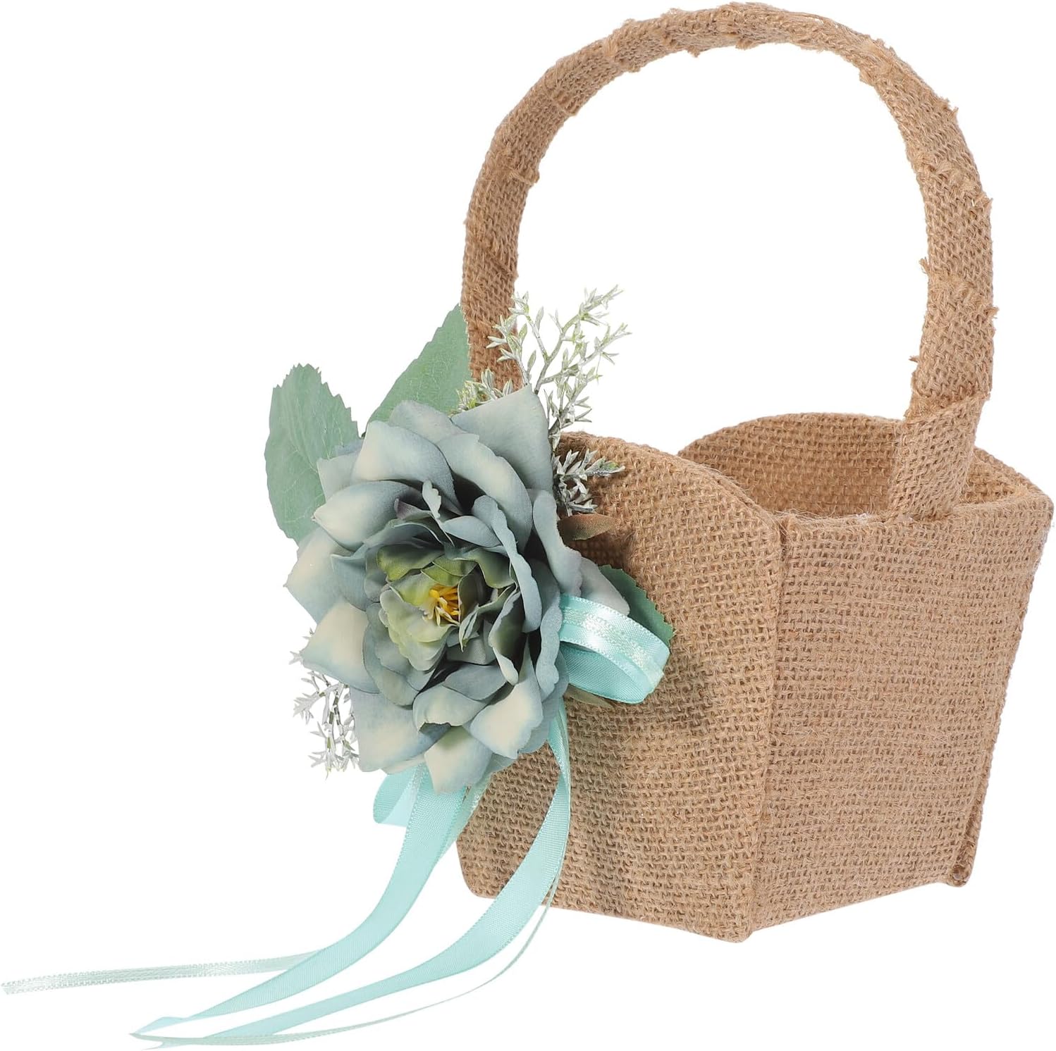 Flower Girl Basket Linen Handheld Wedding Petal Basket Blue Rustic Ceremony Supply for Flower