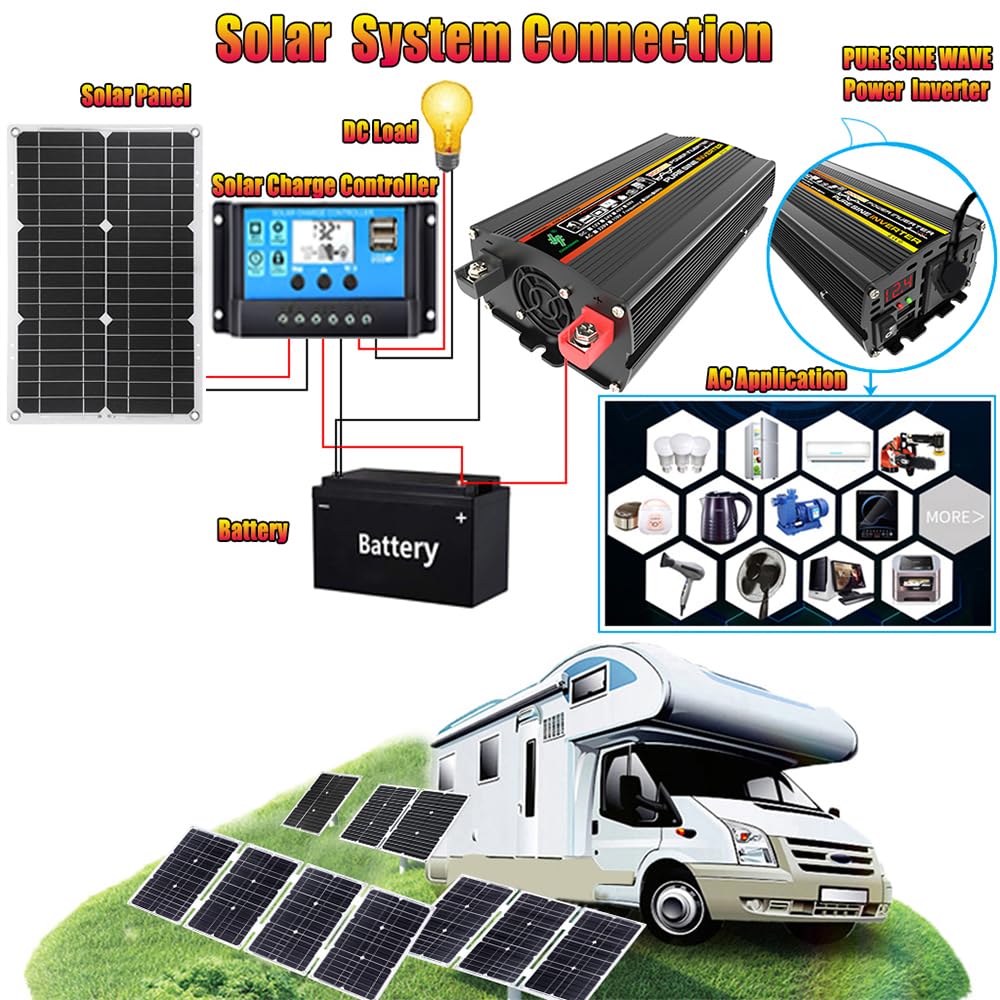 Panneau Solaire Double USB de 25 W + onduleur de Courant 6000 W DC 12 V à CA 110 V avec écran LCD Intelligent, Ports de Chargeur USB Doubles contrôleur