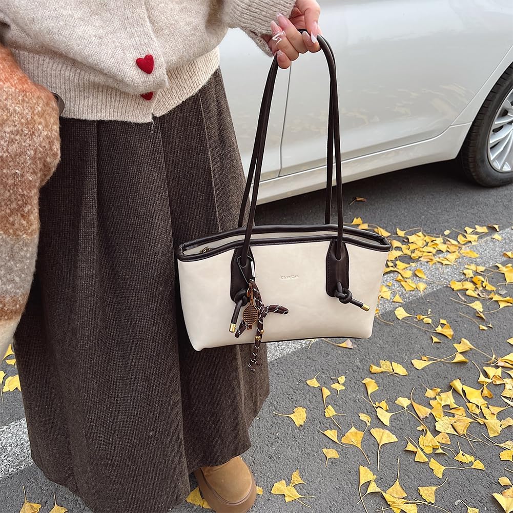 Vintage Shoulder Bags for Women Brown Purse Fall Hobo Handbag Faux Leather Shoulder Purse with Cute Pendant - Image 3