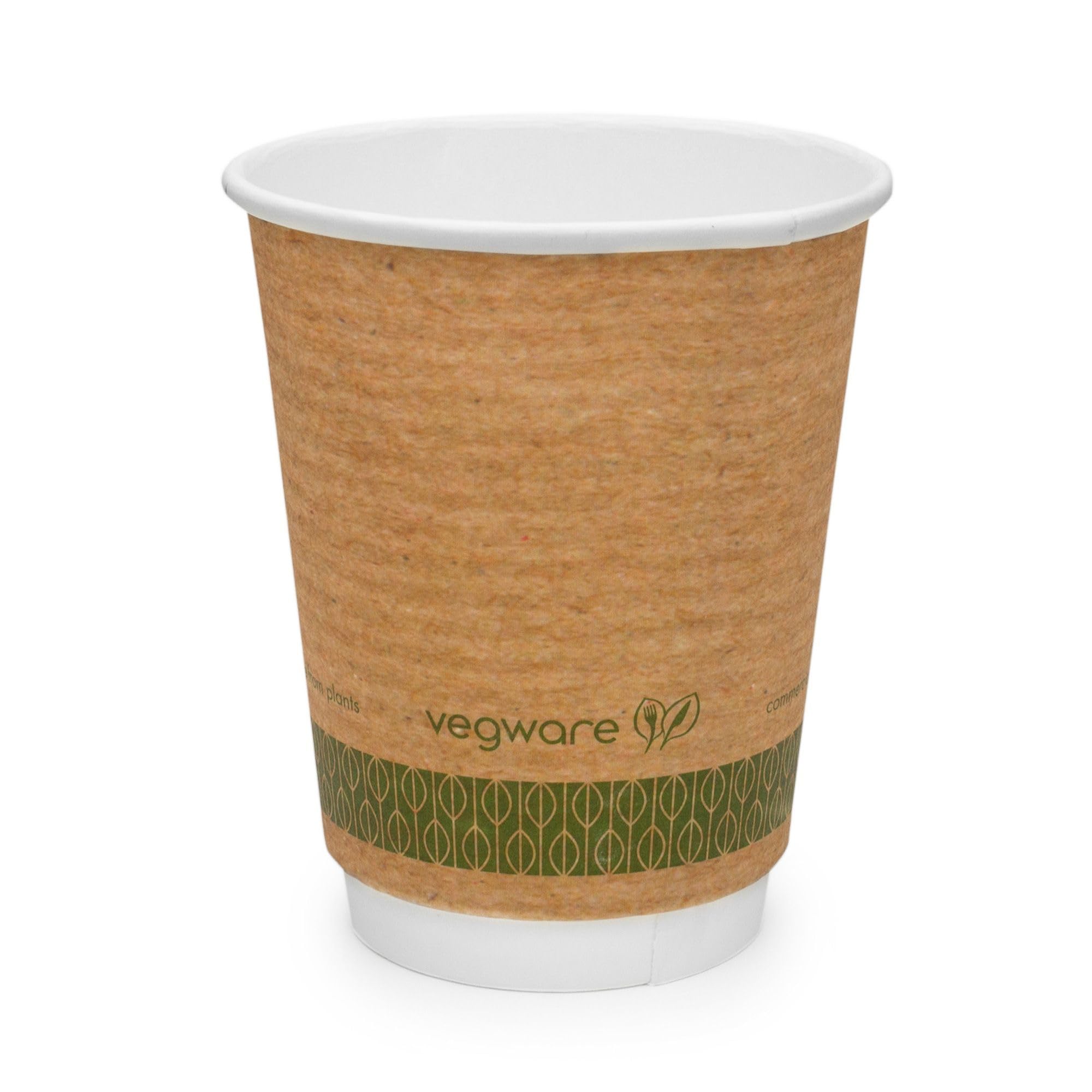 Vegware Compostable Disposable 8oz Coffee Cups, Case of 500, Double Wall For Hot Liquids, Kraft Paper Cup, Lined, Sustainable Board With a Plant Based
