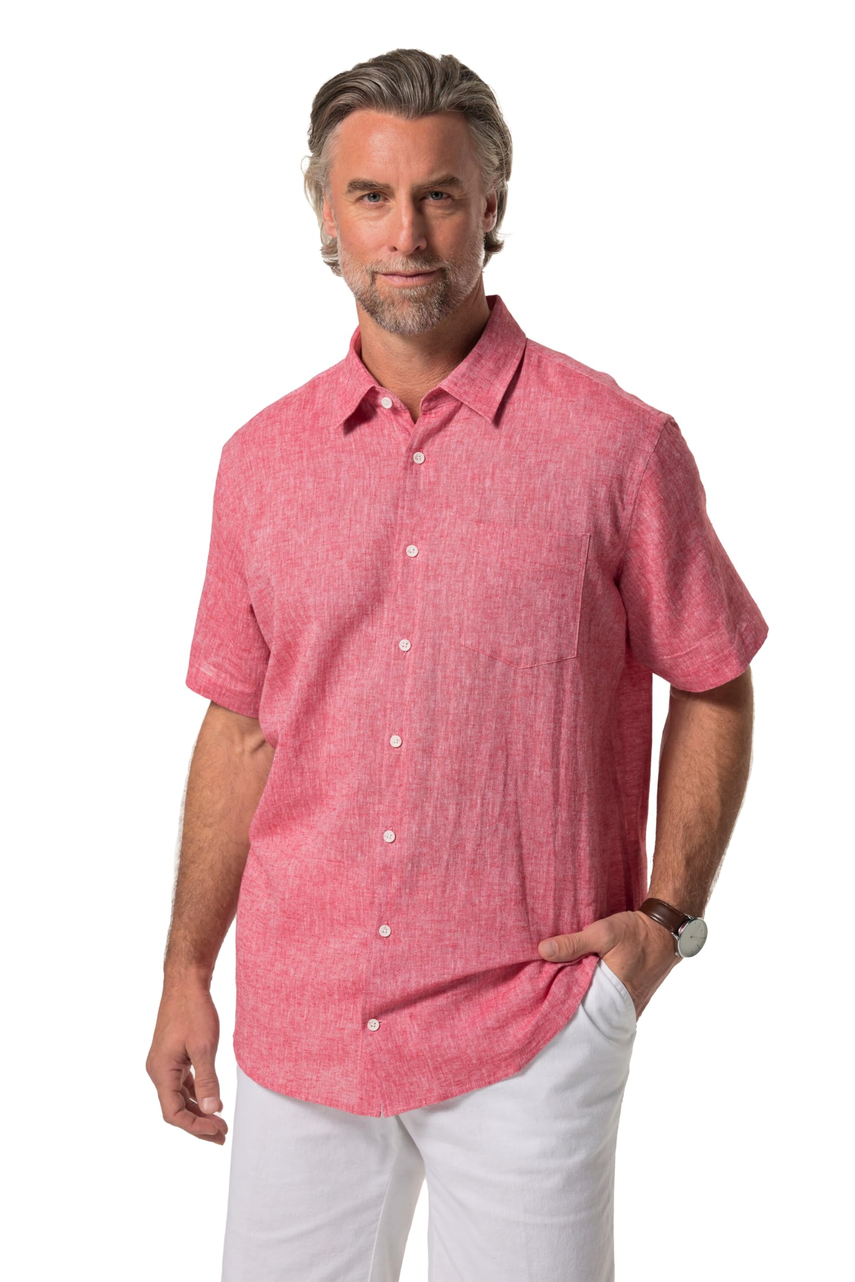 Boston Park Herren große Größen Übergrößen Menswear L-8XL Leinenmix-Hemd, Halbarm, Streifen, Kentkragen, Comfort Fit 830590