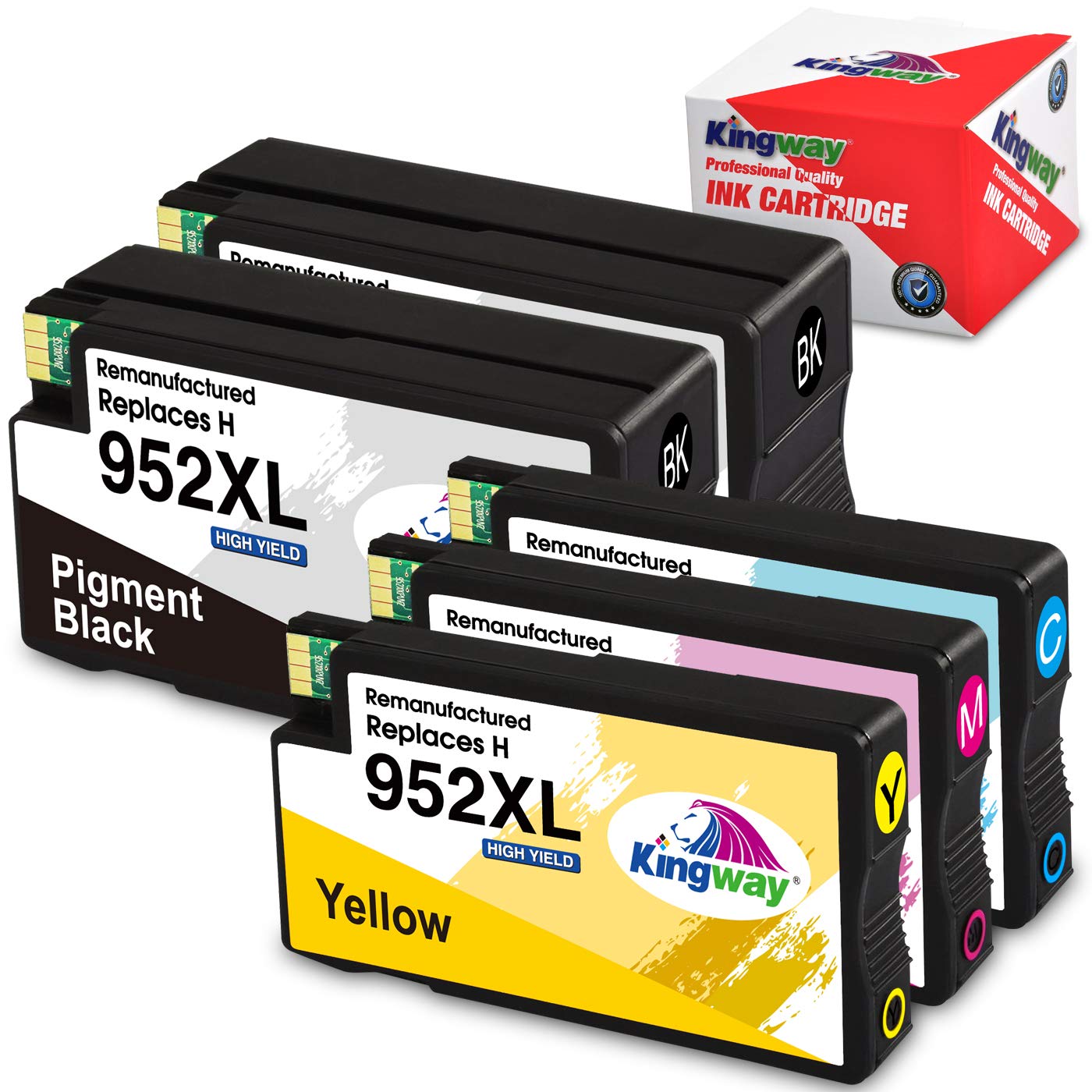 Kingway 952XL Remanufactured Ink Cartridge for HP OfficeJet Pro 8710 8720 7740 8740 8725 8715 8730 8702 8216 8218 8716 8728 Printer 5 Pack(2 Black,1 Cyan,1 Magenta,1 Yellow)