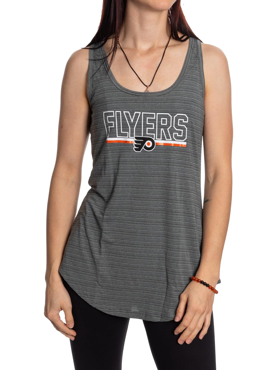 Calhoun NHL Womens Lightweight Sleeveless Loose Fit Workout Racerback Tank Top, Philadelphia Flyers, L