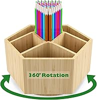 Vista 7 de Houtingmaan Organizador de arte para niños, organizador de lápices de bambú con 7 compartimentos, almacenamiento para bolígrafos, soporte para Negro