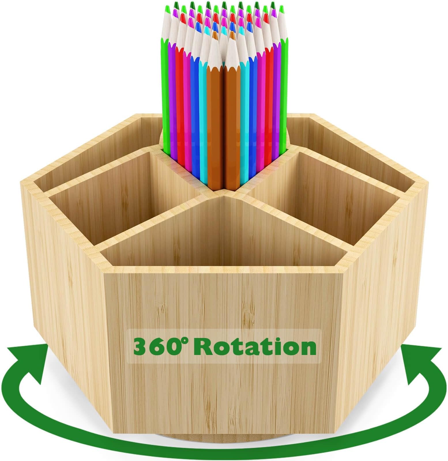 Bamboo Art Supply Organizer, Back to School Supplies, Hold 350+ Pencils, Rotating School Supplies Holder for Pen, Colored Pencil, Art Brushes, Desktop Storage Caddy for Classroom & Art Studio