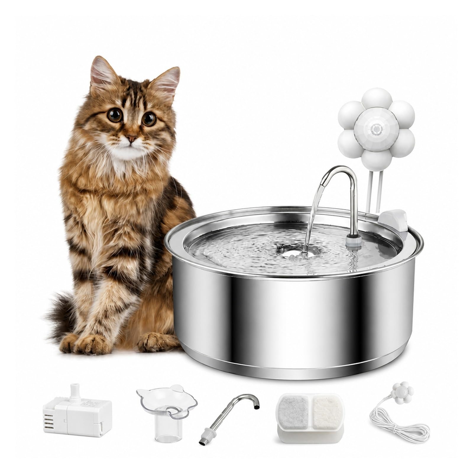 Dispensadores de Agua para Mascotas, Fuente de Agua para Gatos Acero Inoxidable(4L-Sensor)