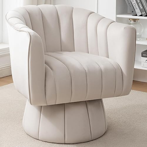 DKS 360°Swivel Mid-Century Chair, Barrel Chair with Thickened Seat Cushion, Velvet Fabric Accent Round Armchair, Small Space Couch Chair, Reading Chair for Living Room, Bedroom, Office, Nursery