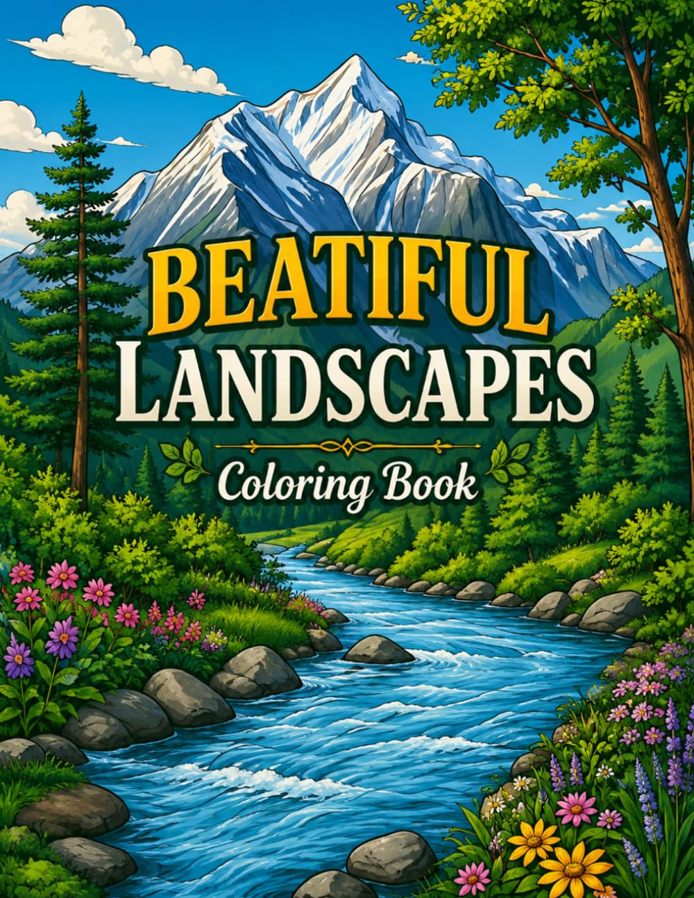 Beautiful Landscapes Coloring Book: Relaxing Nature Scenes with Mountains, Rivers, Forest Paths, Cozy Valleys and Peaceful Outdoor Escapes for Adults & Teens