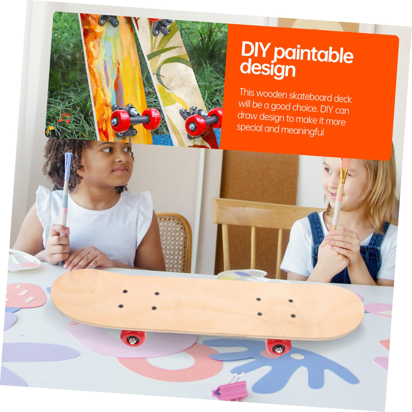 Planche de Skateboard Vierge à Peindre pour Garçon et Filles, Célébration | Bois Marron, Design Facile à Colorer, Capacité de Charge, Présent Anniversaire ou Noël pour Garçon et Filles