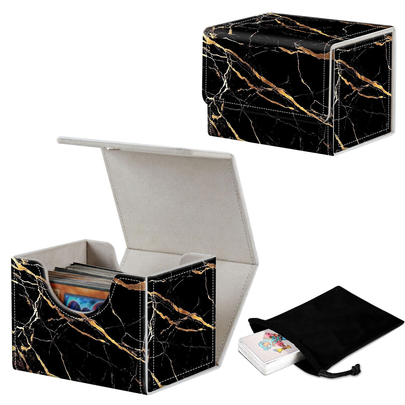 GYSYZJDH Stylish MTG Deck Box for 110+ Cards, Magnetic Commander Deck Case with Bonus Game Card Pouch, Durable Storage for TCG and Sleeved Magic Cards, Black Marble