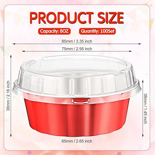 Miniatura 9 de Paquete de 100 moldes desechables con tapas, 8 onzas, Ramekin Creme Brulee Ramekin, papel de aluminio, para hornear magdalenas, moldes desechables,