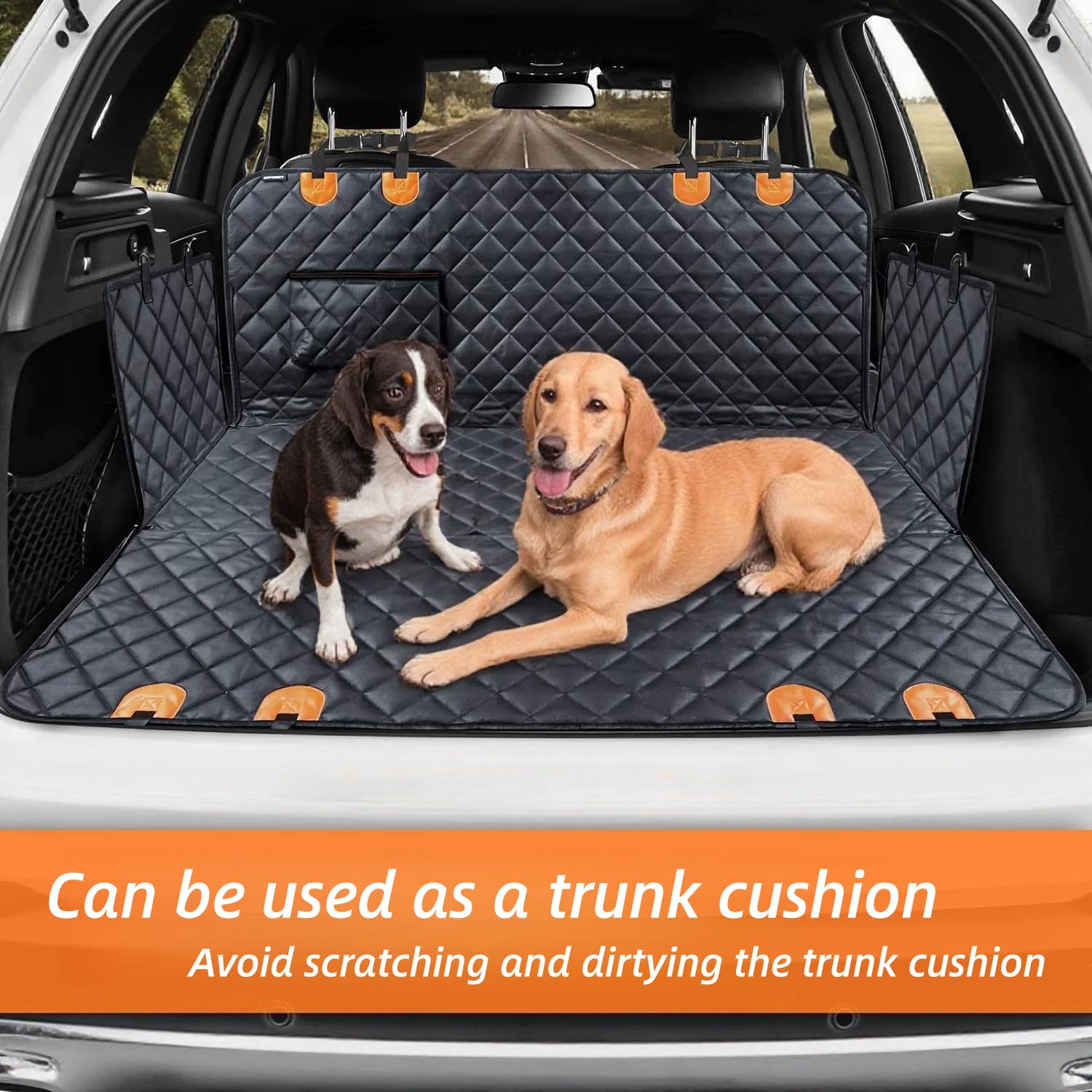 Dog Car Seat Cover for Back Seat,Heavy Duty Dog Hammock for Car with Side Flap,100% Waterproof Pet Backseat Cover, Anti-Scratch Nonslip Pet Seat Protector for Cars Trucks and SUV (Black with Orange) - image 4