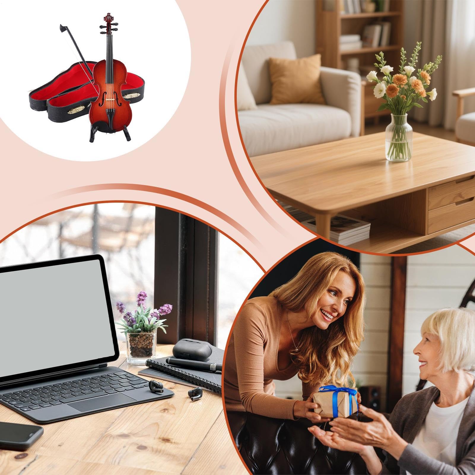 Pequeños Violines En Miniatura Llavero De Madera Artesanal Realista | Pequeño Llavero De Violín Para Músicos Y Amantes Del Arte Y Celebración De Días Festivos Y Hogar Y