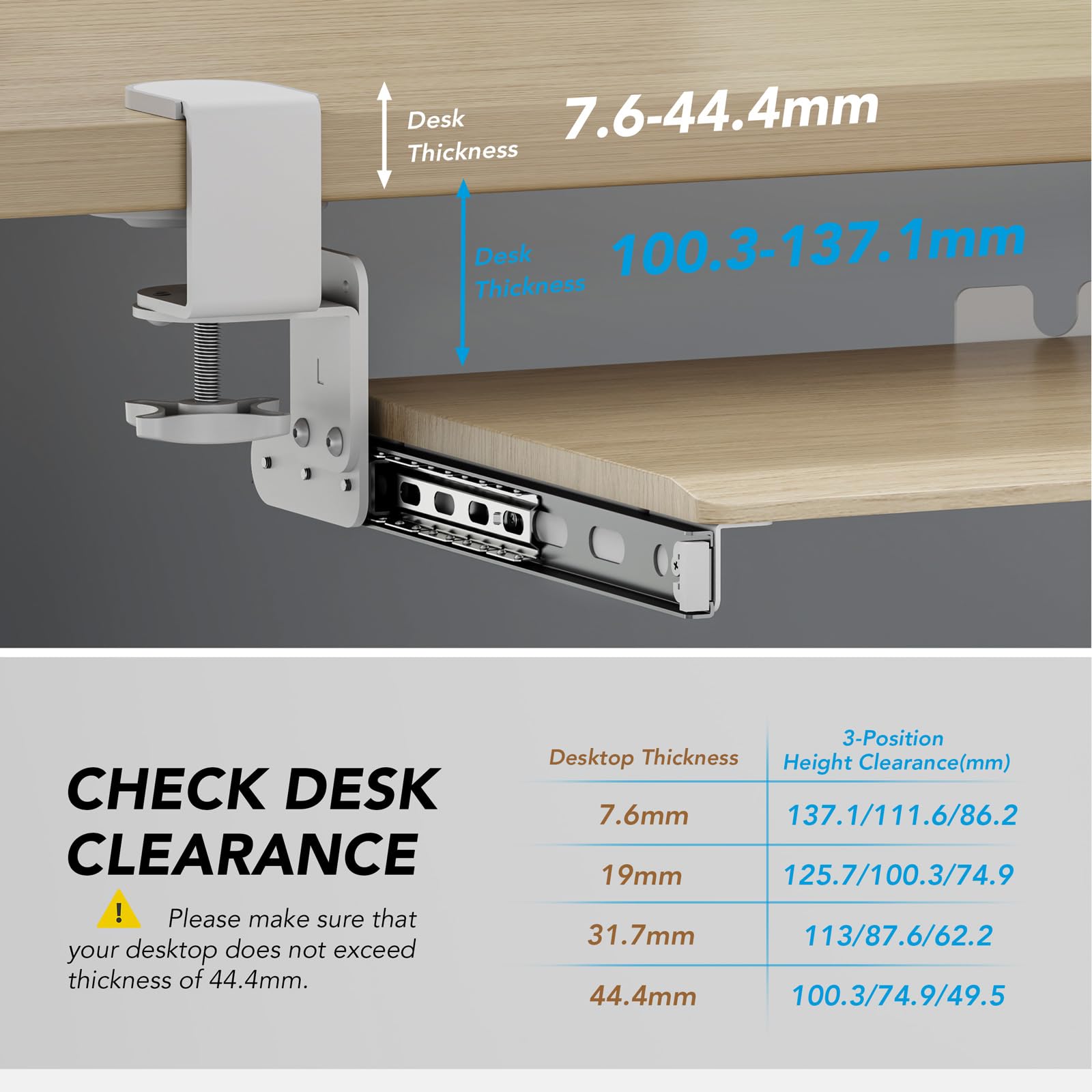 Keyboard Tray Under Desk Pull Out with Extra Sturdy C Clamp Mount System - Image 4