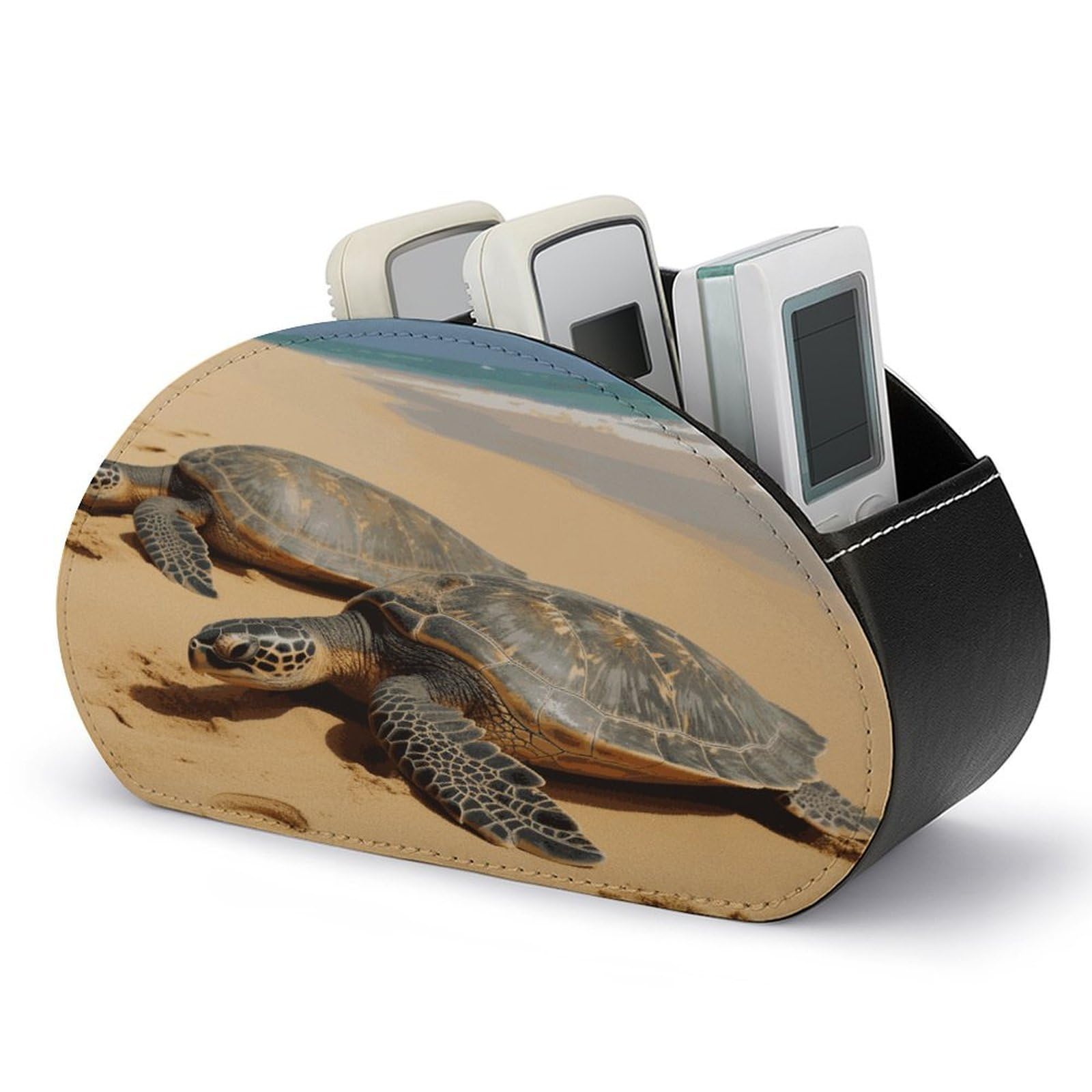 FekiLoot Turtles on The Beach Remote Control Holder with 5 Compartments Multi-functional TV Remote Caddy Organizer Leather TV Remote Holder Desktop Organizer Store for Bedside Table Office Desk