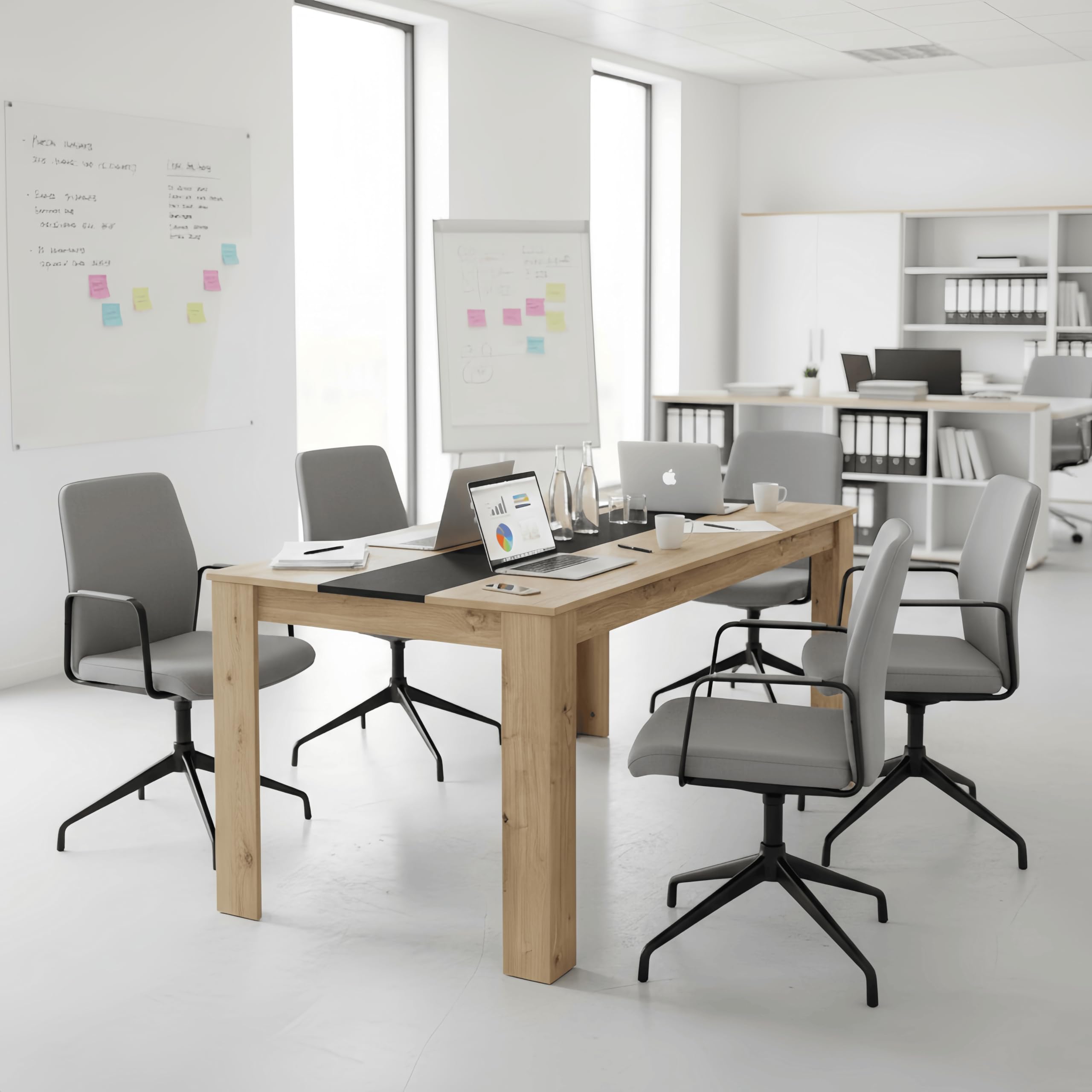 Tavolo da pranzo in legno, 140 x 70 cm, tavolo da pranzo, rettangolare, per 4 persone, moderno, in legno, grande per sala da pranzo, soggiorno, colore rovere + nero