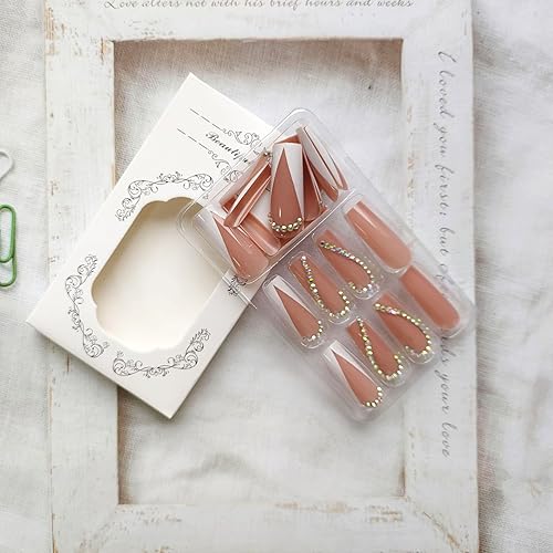 Miniatura 4 de Uñas largas a presión, uñas postizas cuadradas, uñas acrílicas de cobertura completa con diamantes de imitación, uñas artificiales rosa claro con