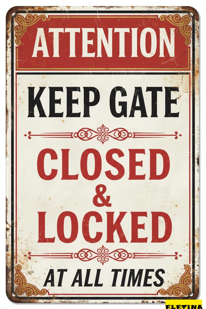 Personalized Sign for Man Cave Attention Metal, Keep Gate Closed And Locked At All Times, 8x12in, Aluminum Private Property Decorative