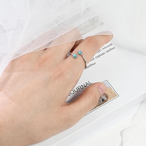 Miniatura 5 de Silver Turquoise Open Ring Handmade Adjustable Statement Ring Turquoise Jewelry for Women Beautiful Double Turquoise Stone Ring for Gift
