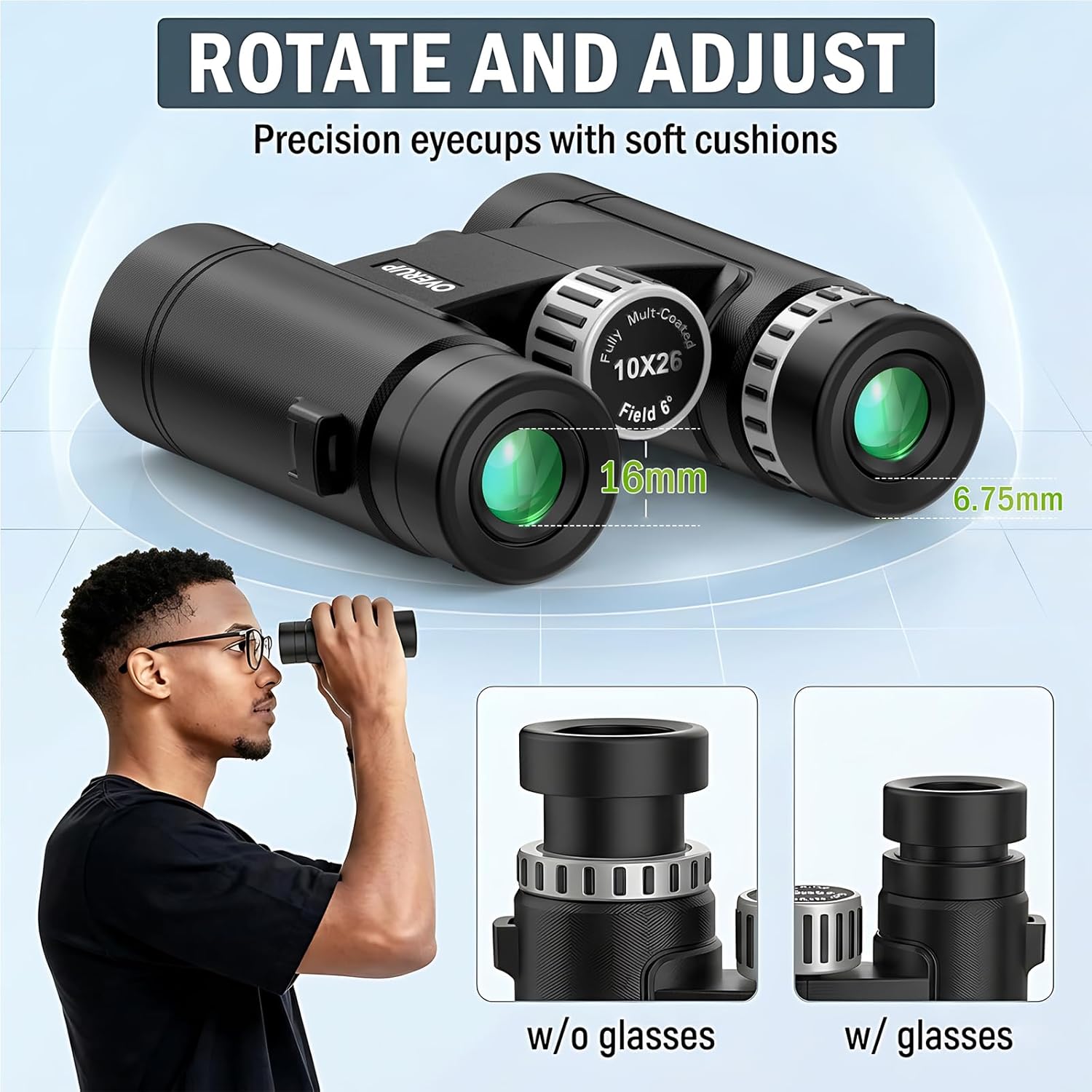 10x26 Compact Binoculars for Kids and Adults, Binoculars for Adults High Powered, BAK4 Prism, FMC Lens, Waterproof Binocular with Low Light Vision for Bird Watching, Outdoor Hunting, Travel, Hiking